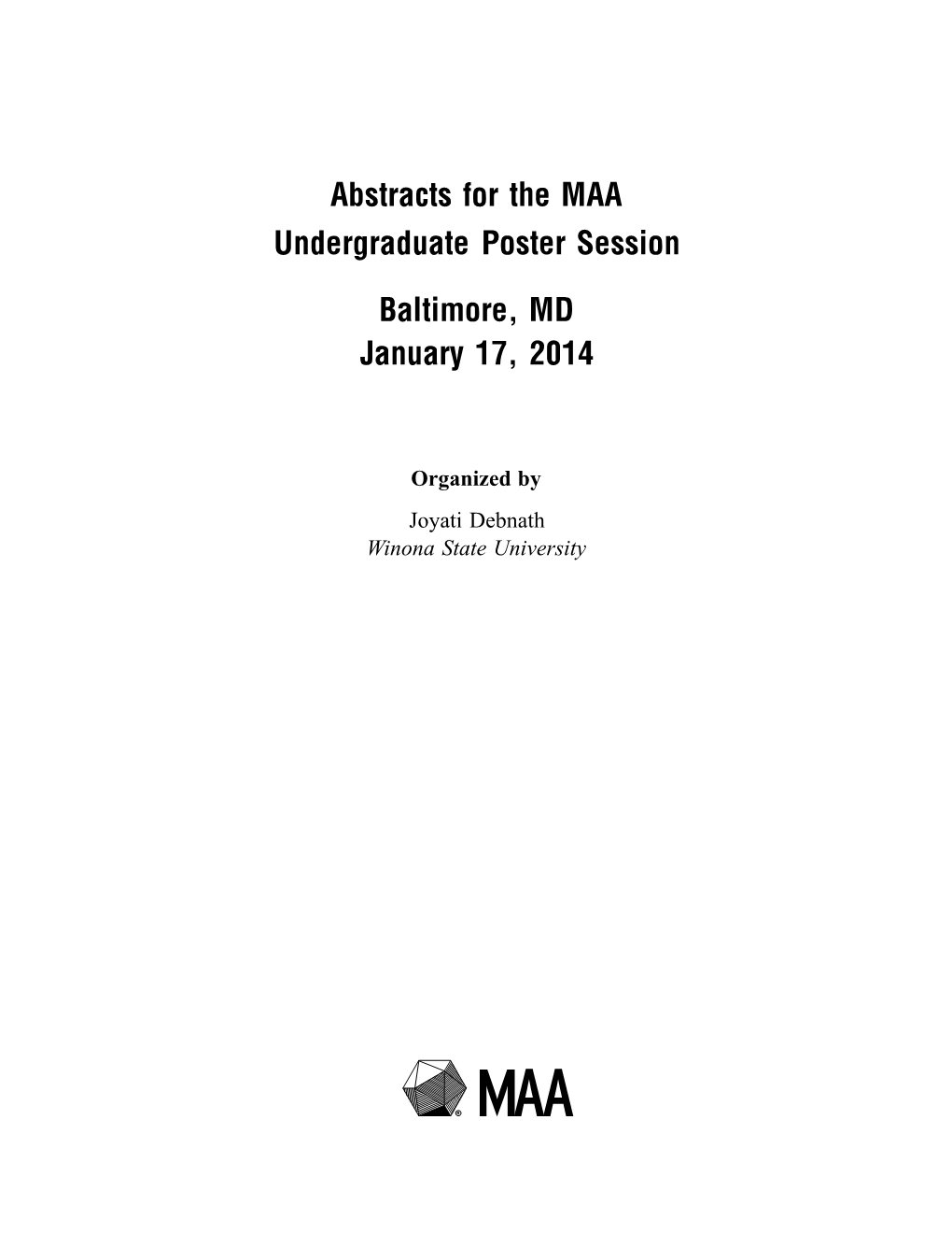 Abstracts for the MAA Undergraduate Poster Session Baltimore, MD