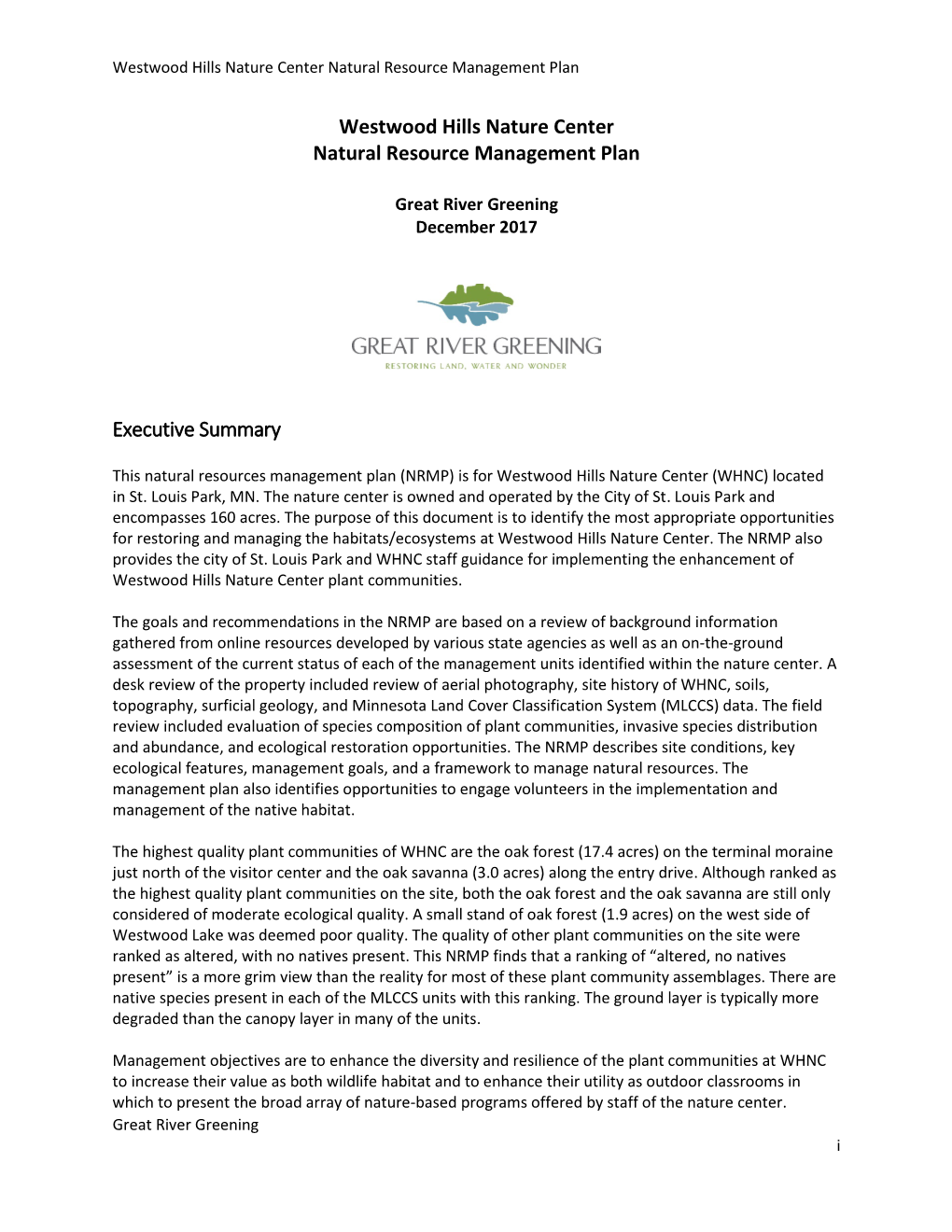 WHNC Natural Resources Management Plan