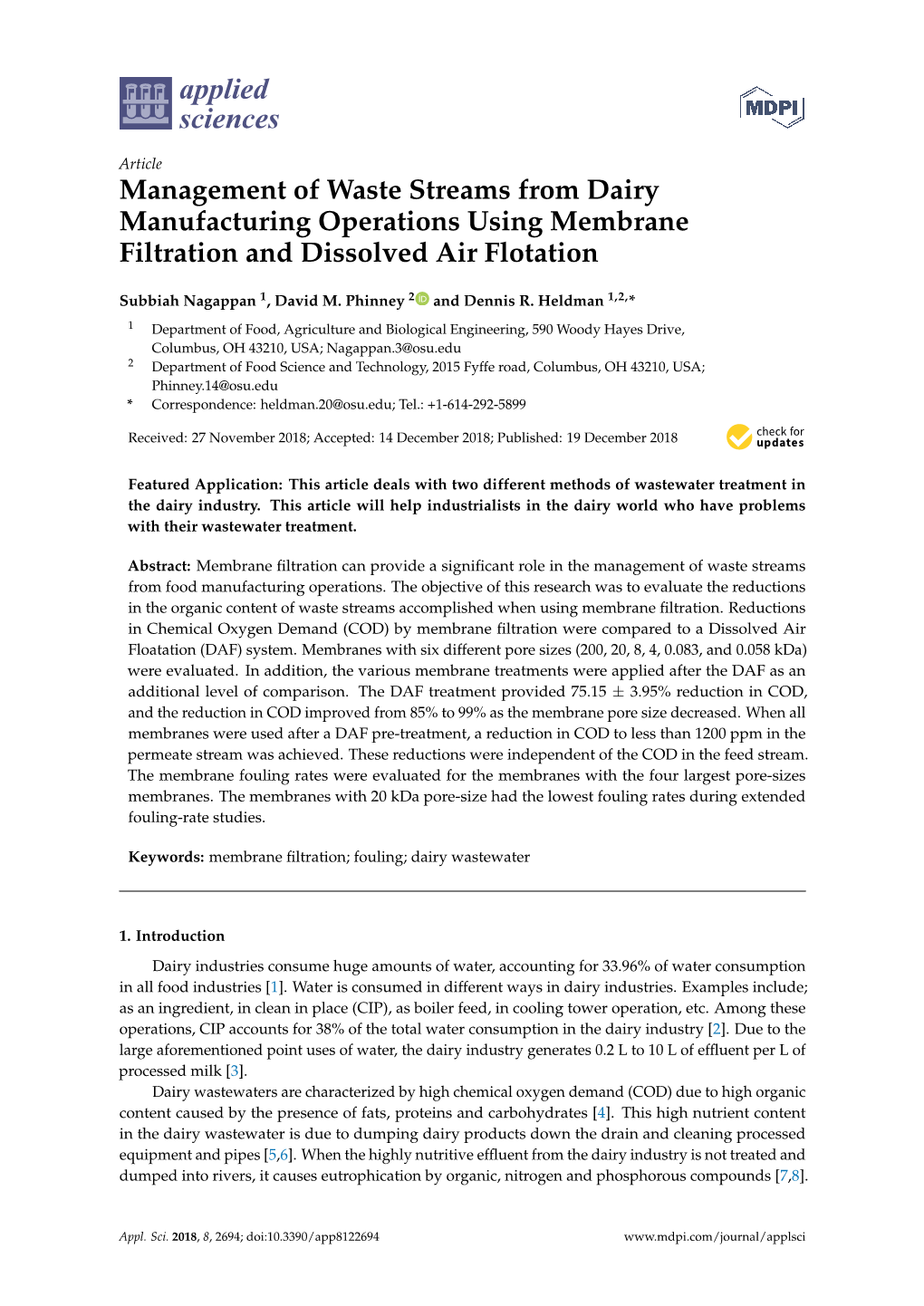 Management of Waste Streams from Dairy Manufacturing Operations Using Membrane Filtration and Dissolved Air Flotation