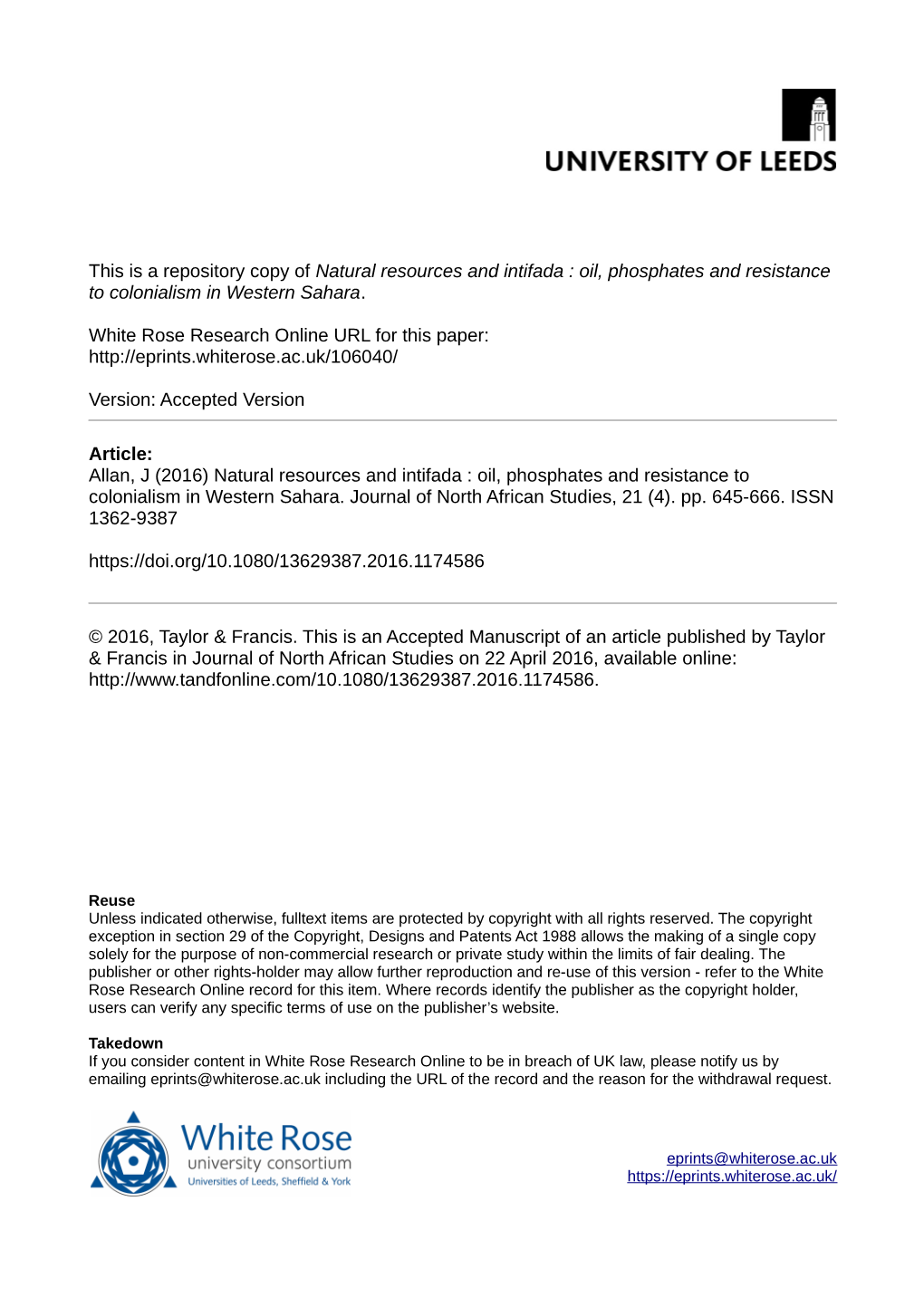 Natural Resources and Intifada : Oil, Phosphates and Resistance to Colonialism in Western Sahara