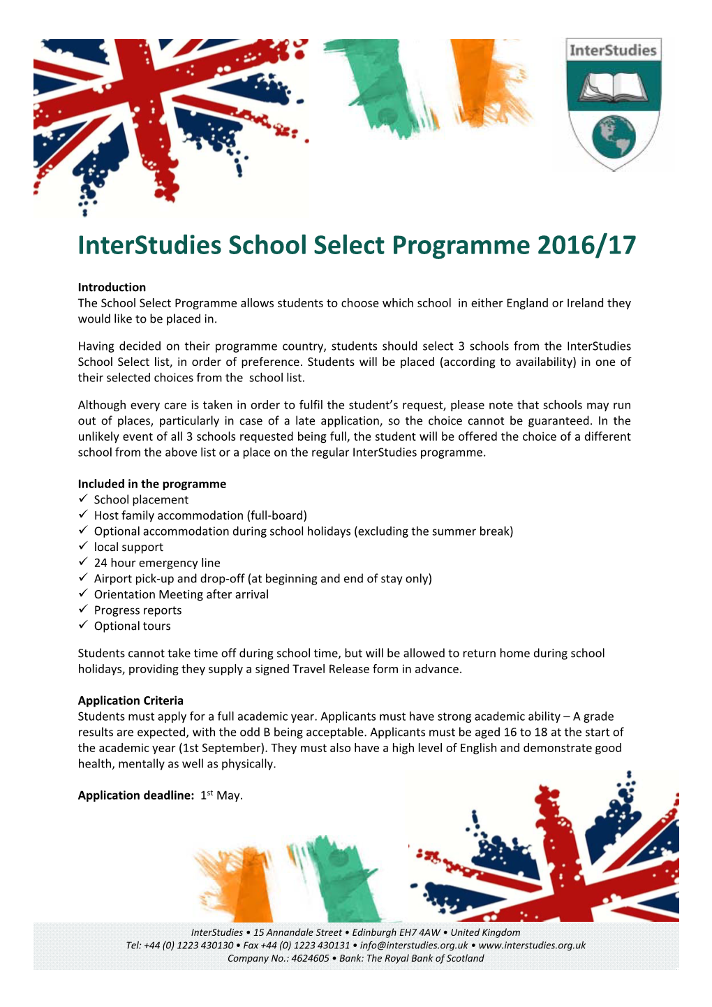 Interstudies School Select Programme 2016/17