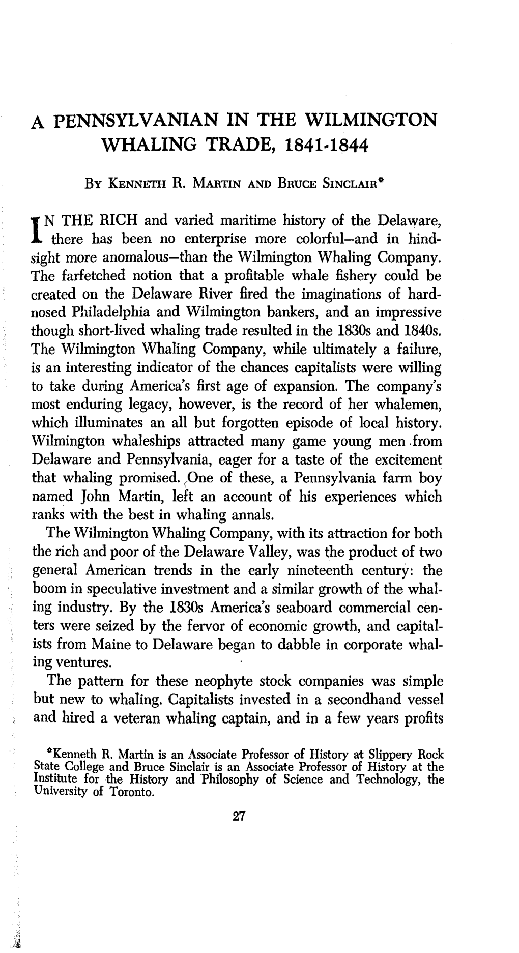 A Pennsylvanian in the Wilmington Whaling Trade, 1841-1844