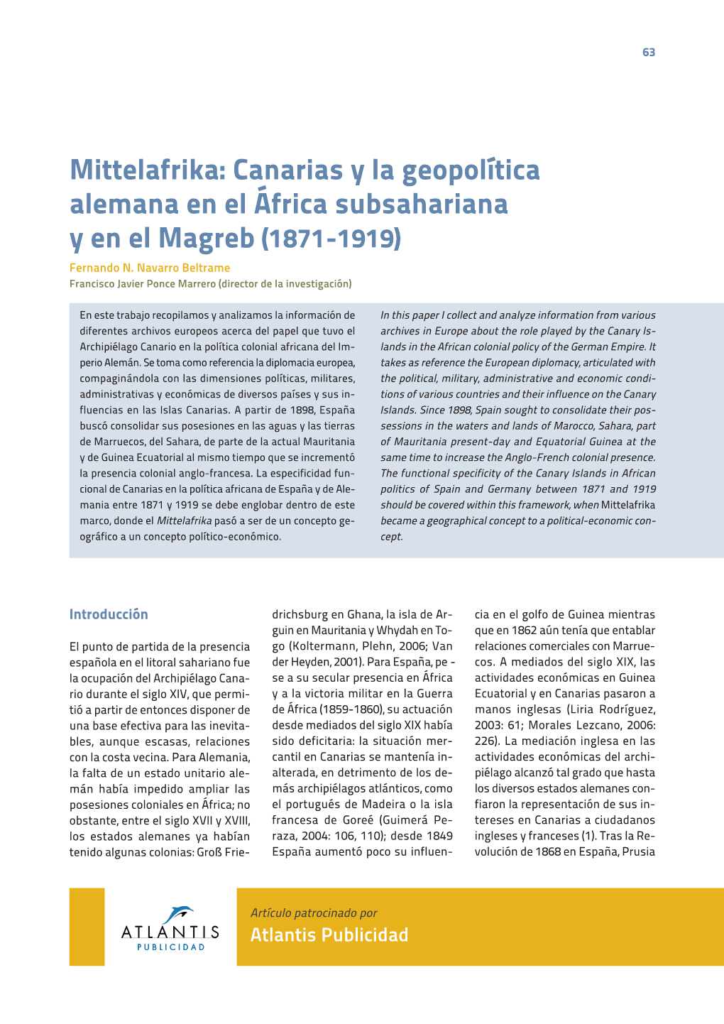 Mittelafrika: Canarias Y La Geopolítica Alemana En El África Subsahariana Y El El Magreb