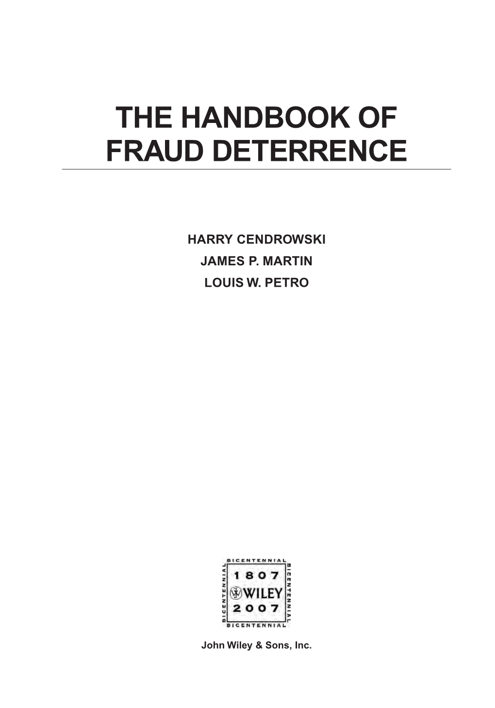 The Handbook of Fraud Deterrence