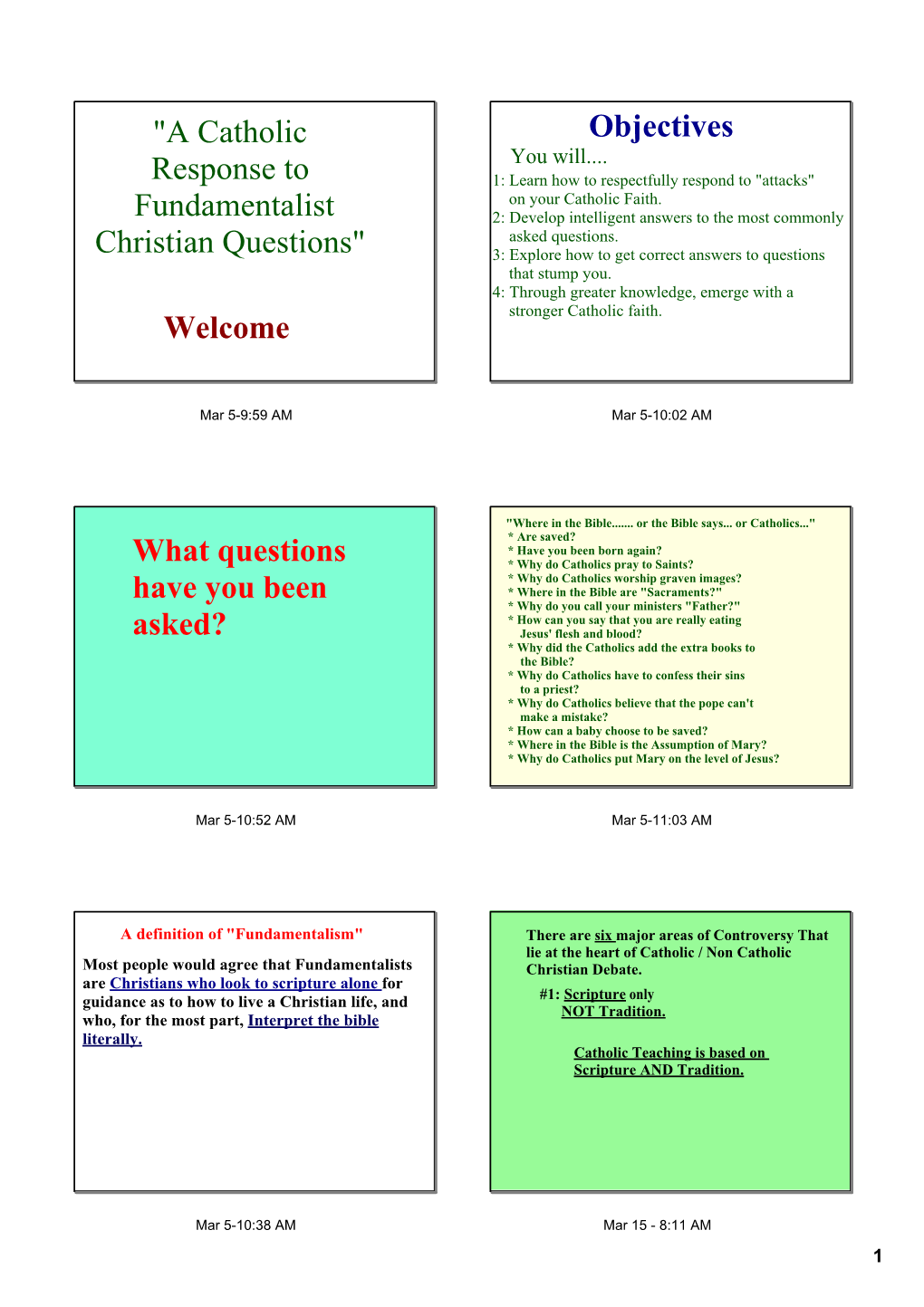 A Catholic Response to Fundamentalist Christian Questions