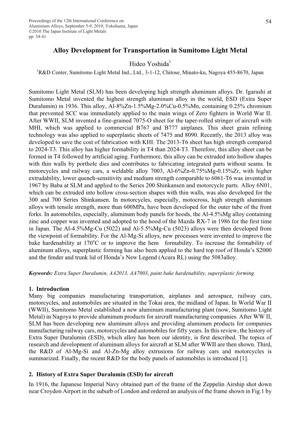 Alloy Development for Transportation in Sumitomo Light Metal