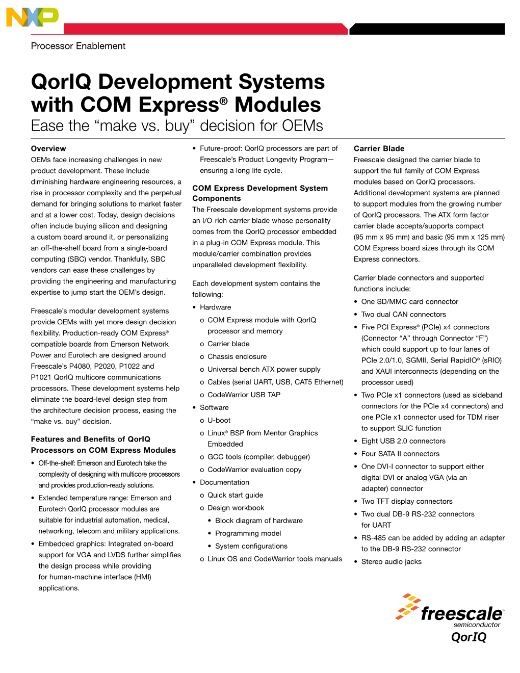 Qoriq Development Systems with COM Express® Modules Ease the “Make Vs