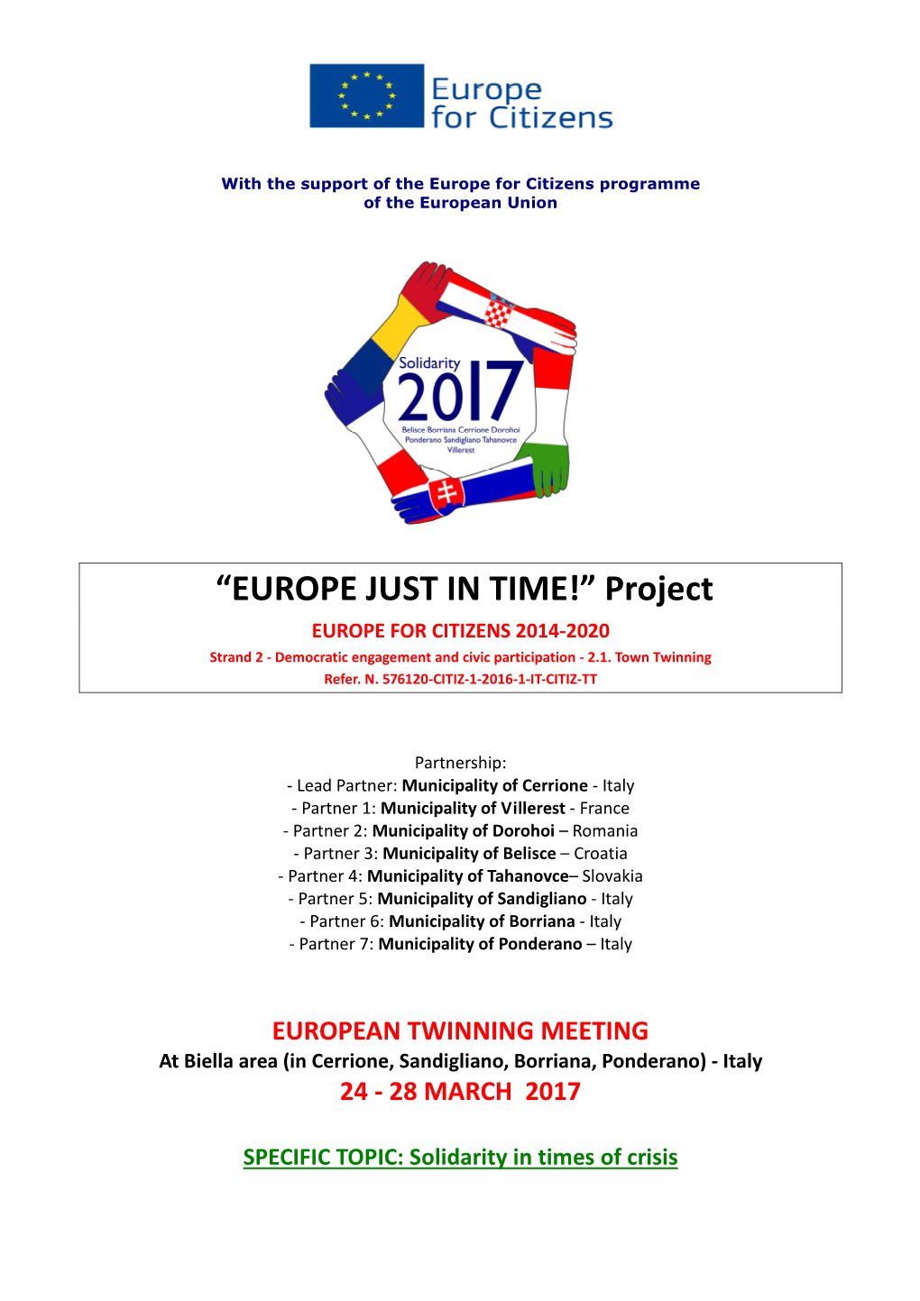 EUROPE JUST in TIME Europa Cittadini Schools Contest 08-11-2016 + Summary IT