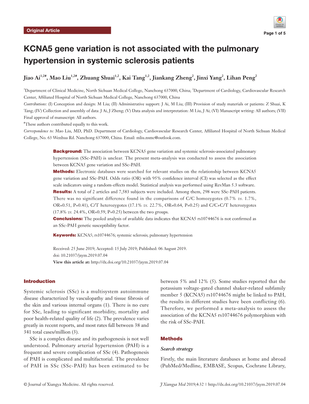 KCNA5 Gene Variation Is Not Associated with the Pulmonary Hypertension in Systemic Sclerosis Patients