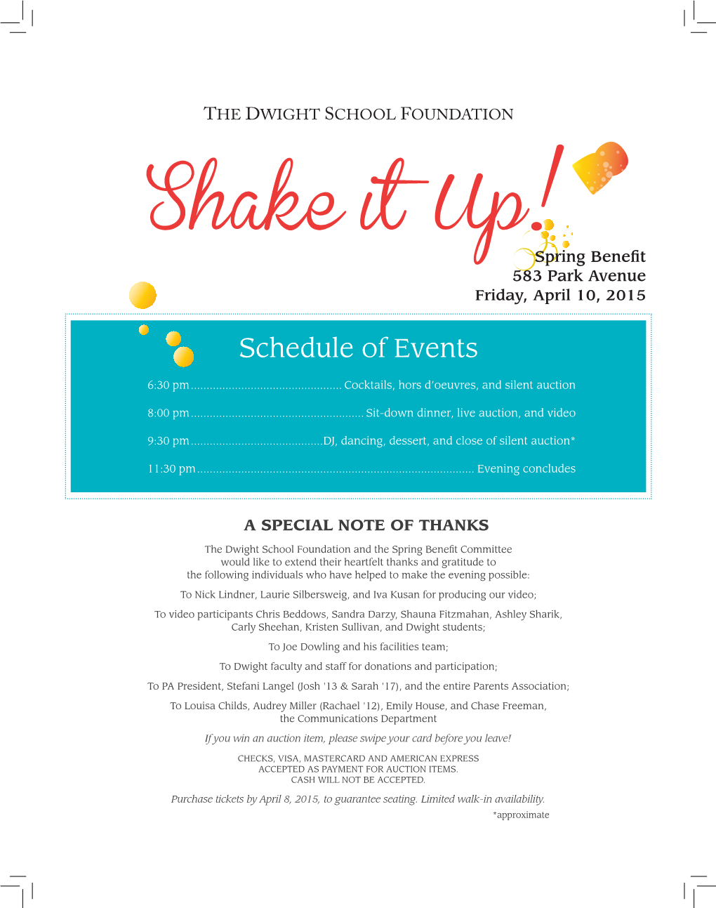 Schedule of Events