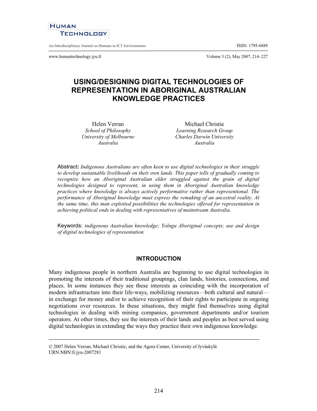 Using/Designing Digital Technologies of Representation in Aboriginal Australian Knowledge Practices