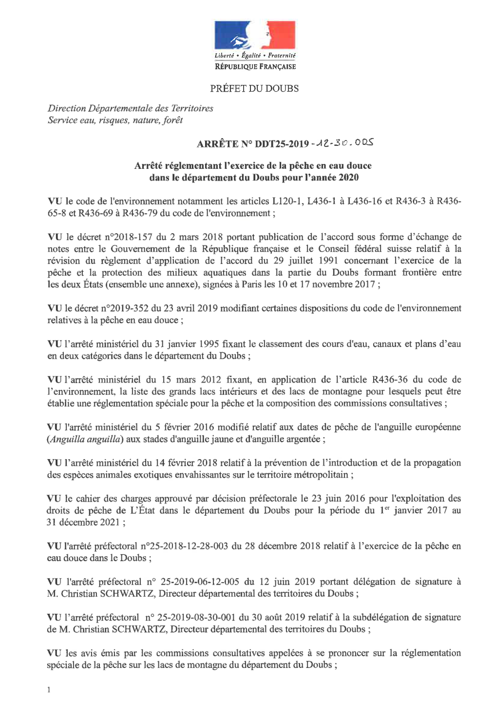 Arrêté Réglementant L'exercice De La Pêche En Eau Douée Dans Le Département Du Doubs Pour L Année 2020