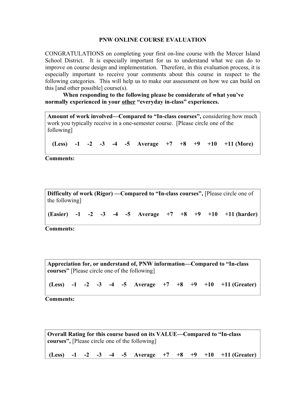 Pnw Online Course Evaluation