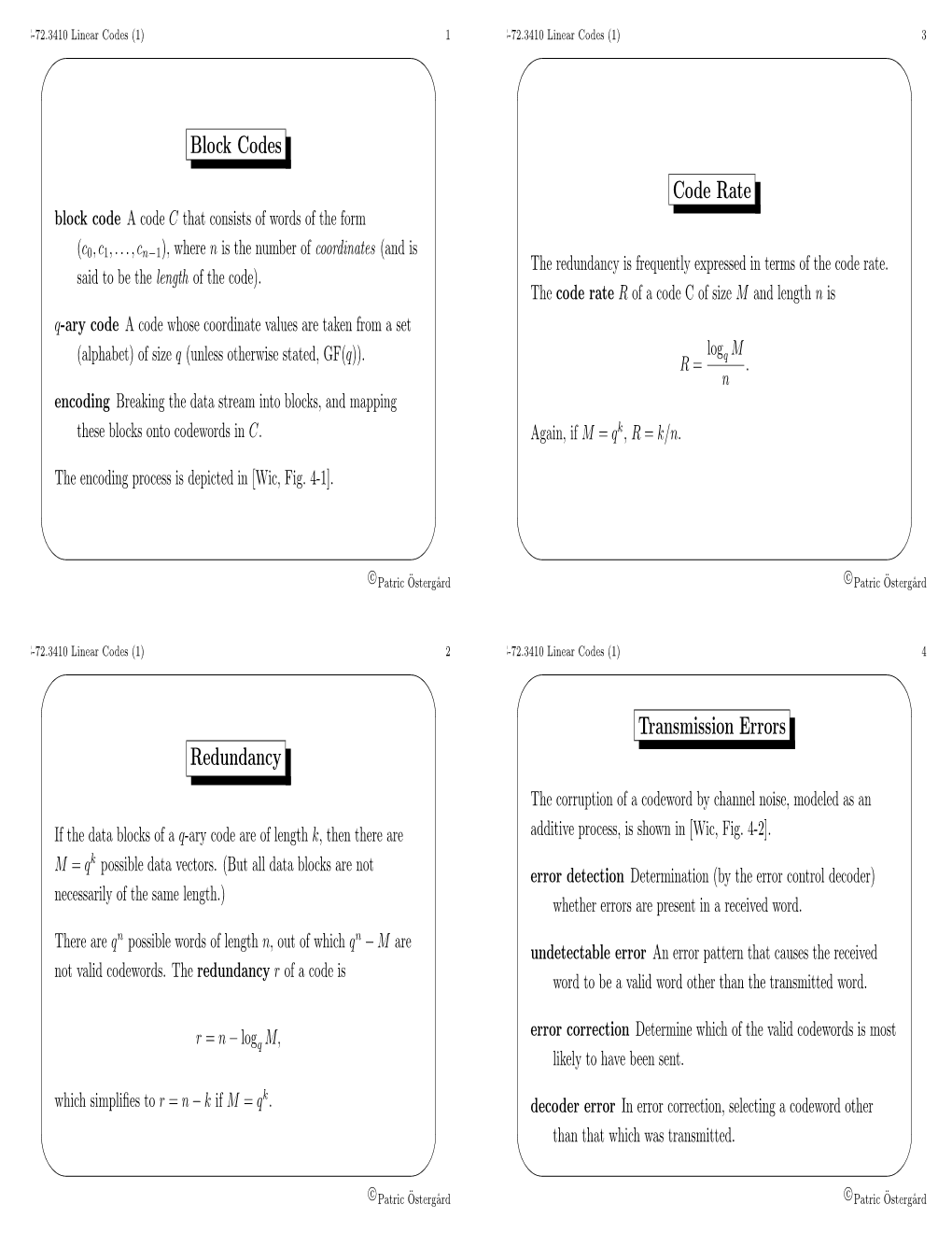 Block Codes Redundancy Code Rate Transmission Errors