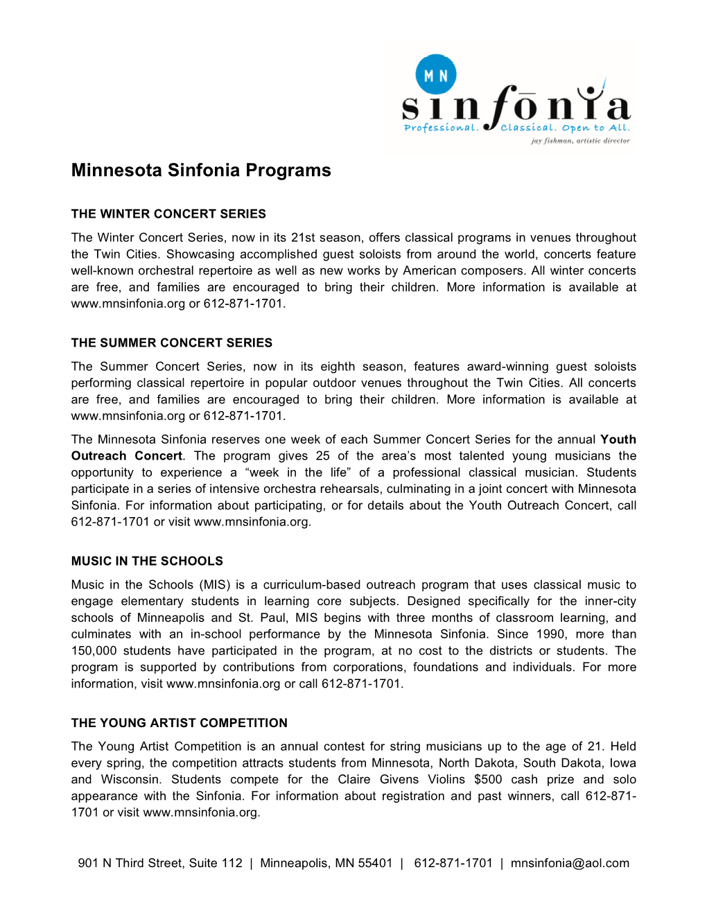 Minnesota Sinfonia Programs