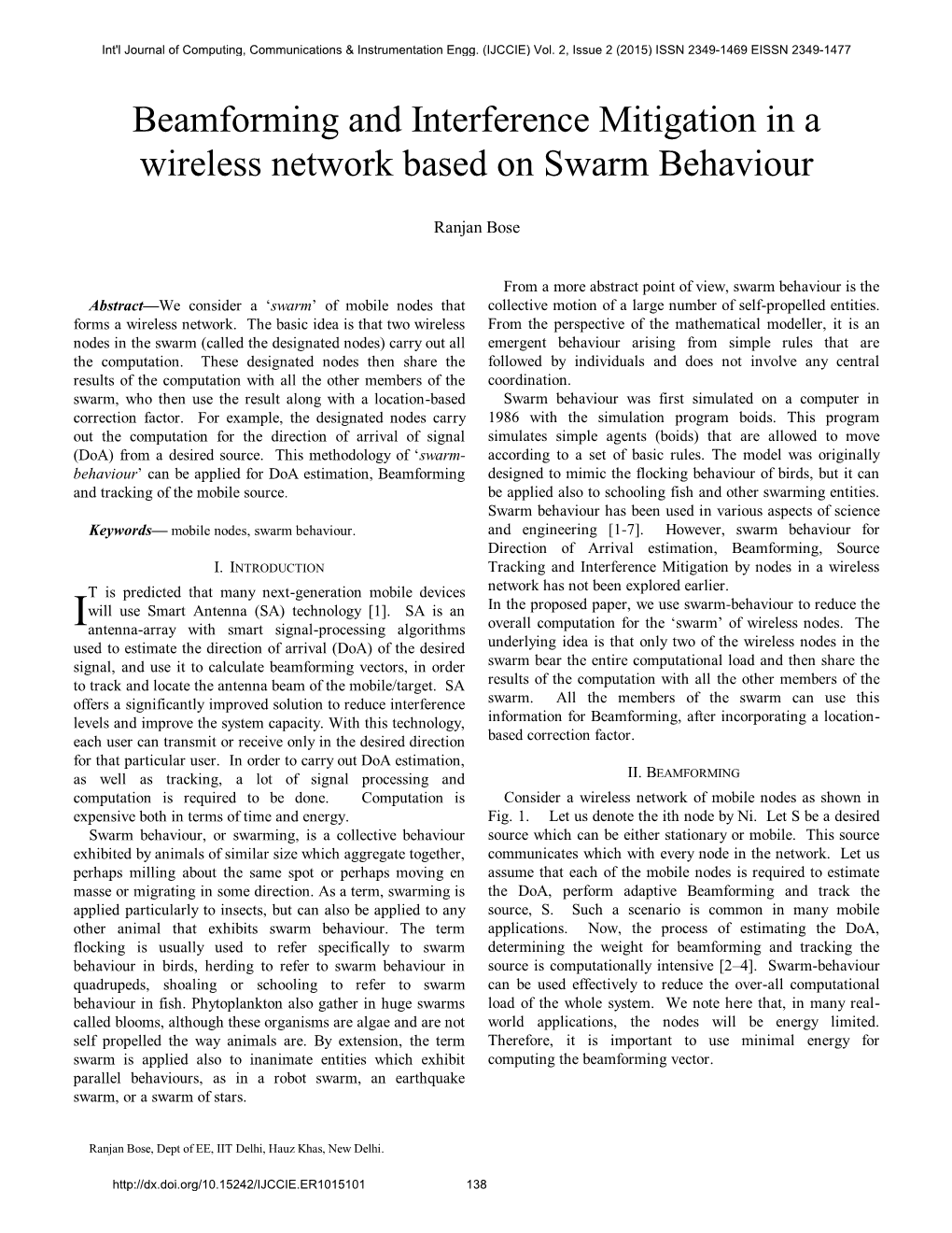 Beamforming and Interference Mitigation in a Wireless Network Based on Swarm Behaviour