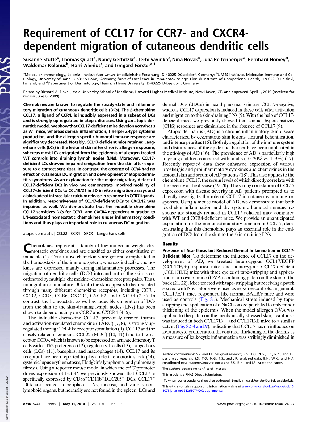 Requirement of CCL17 for CCR7- and CXCR4- Dependent Migration of Cutaneous Dendritic Cells