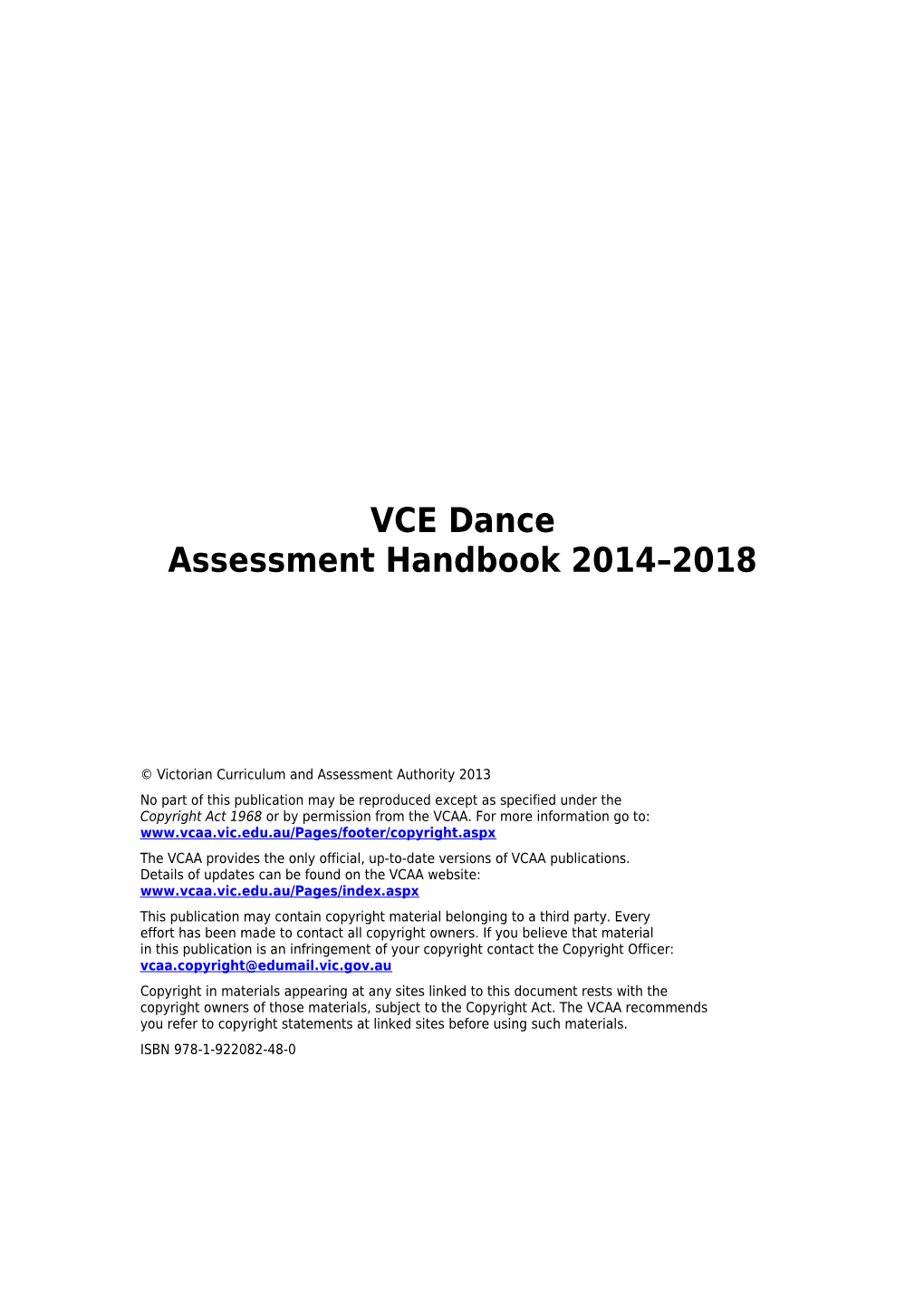 VCE Dance Assessment Handbook 2014-2018