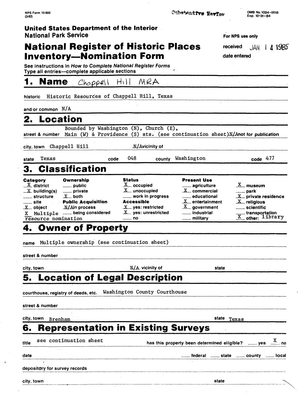 National Register of Historic Places Inventory Nomination Form 41985