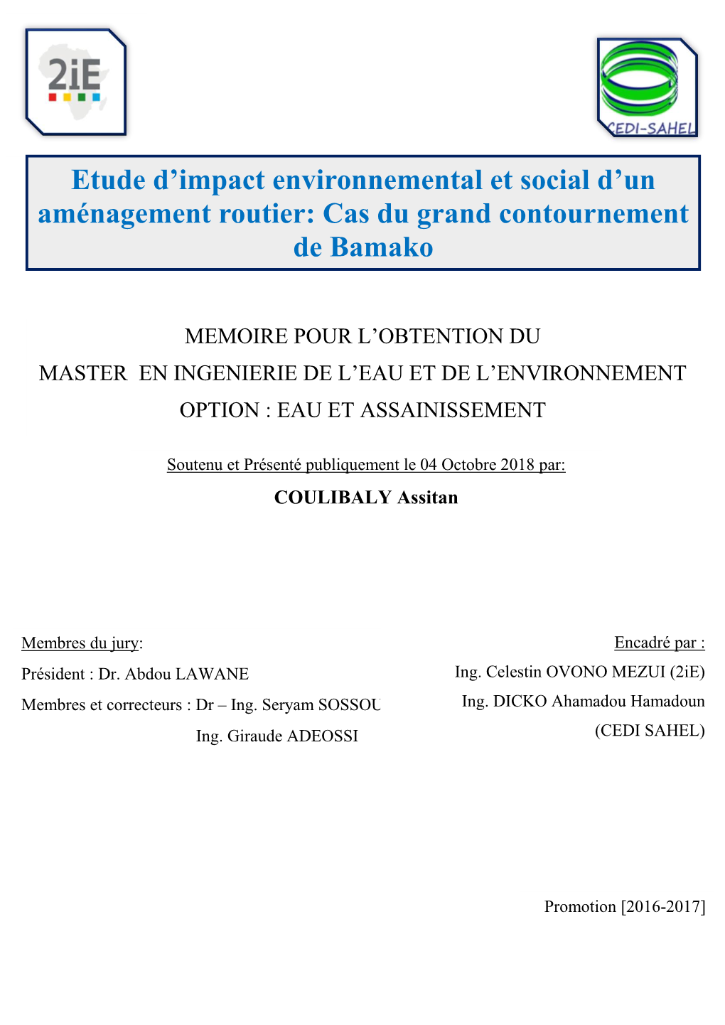 Etude D'impact Environnemental Et Social D'un Aménagement Routier