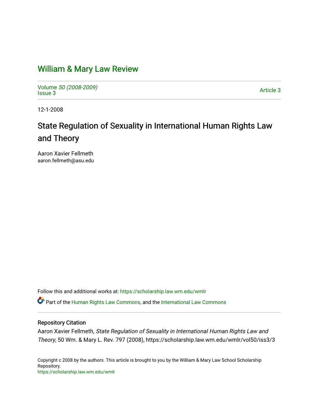 State Regulation of Sexuality in International Human Rights Law and Theory