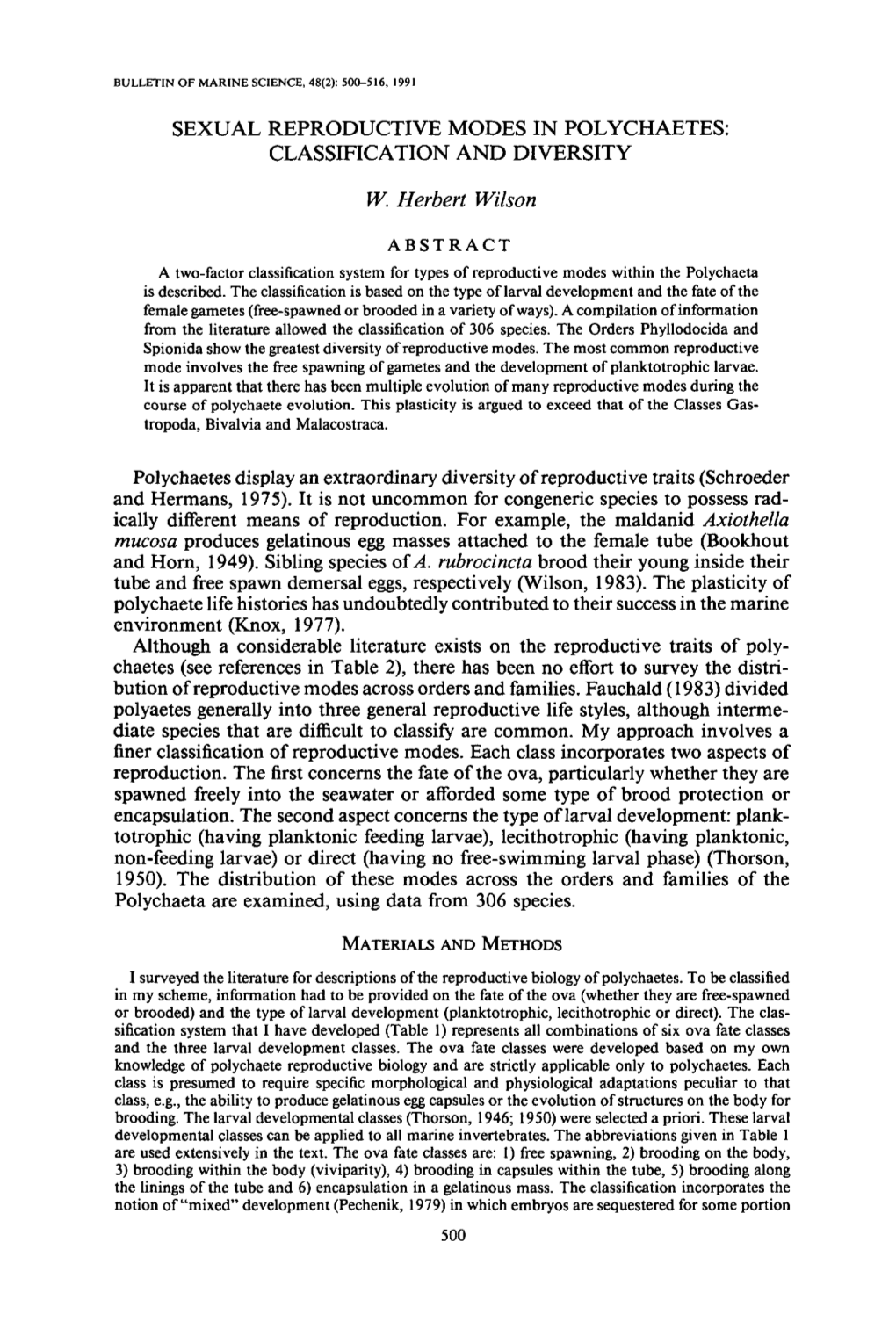 Sexual Reproductive Modes in Polychaetes: Classification and Diversity