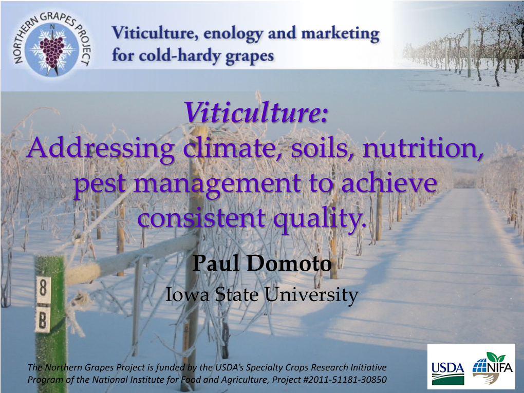 Viticulture: Addressing Climate, Soils, Nutrition, Pest Management to Achieve Consistent Quality