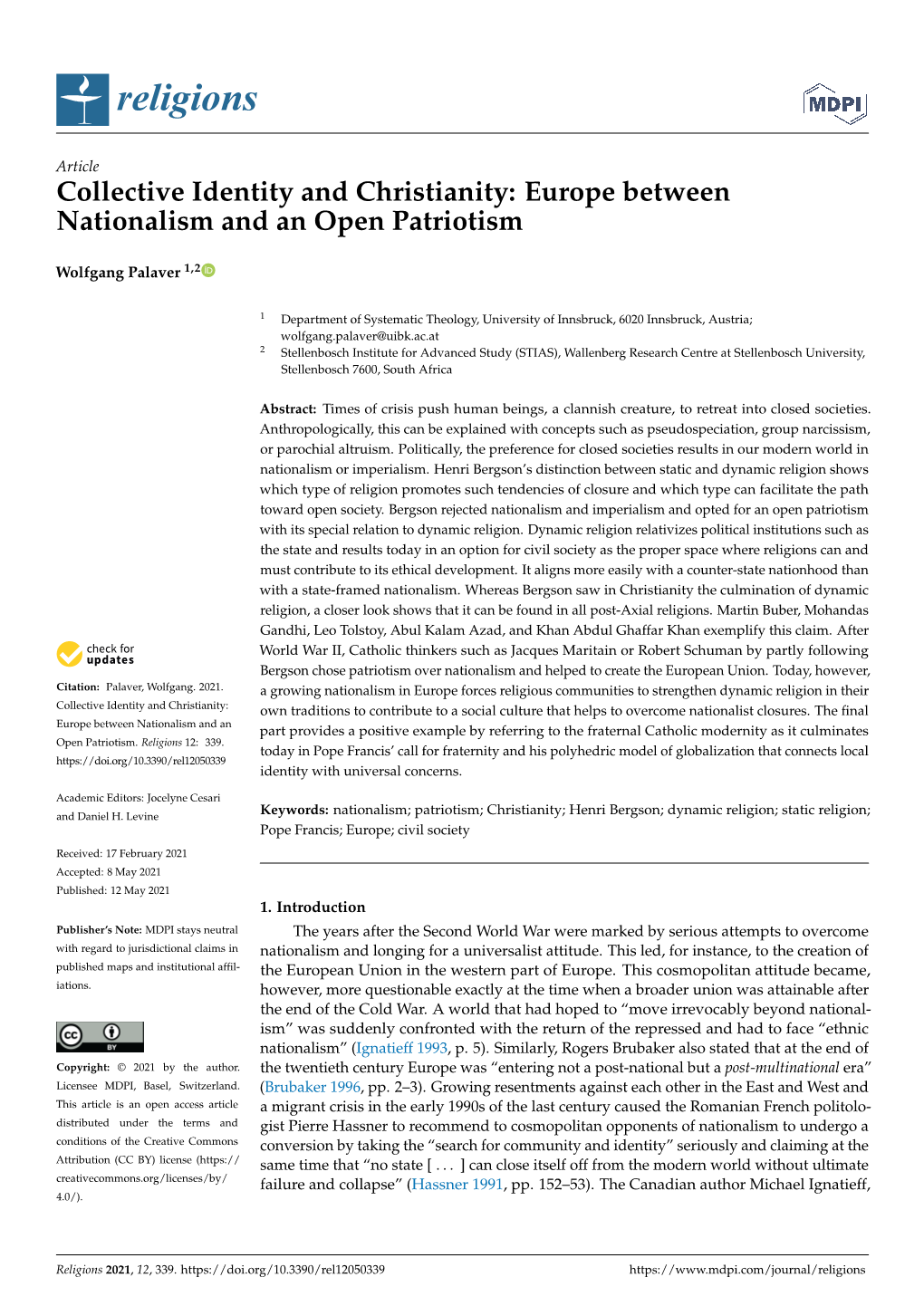 Collective Identity and Christianity: Europe Between Nationalism and an Open Patriotism