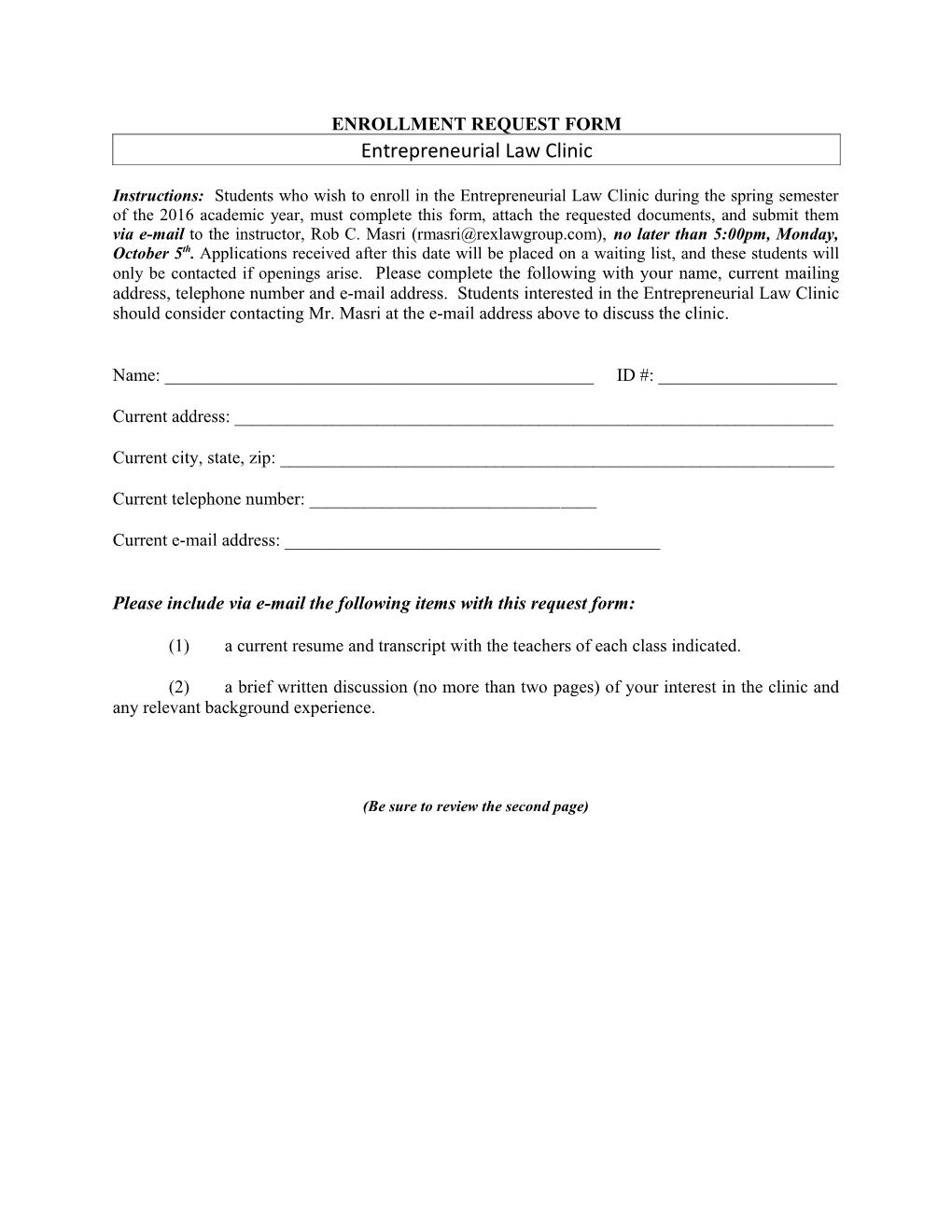 Enrollment Request Form