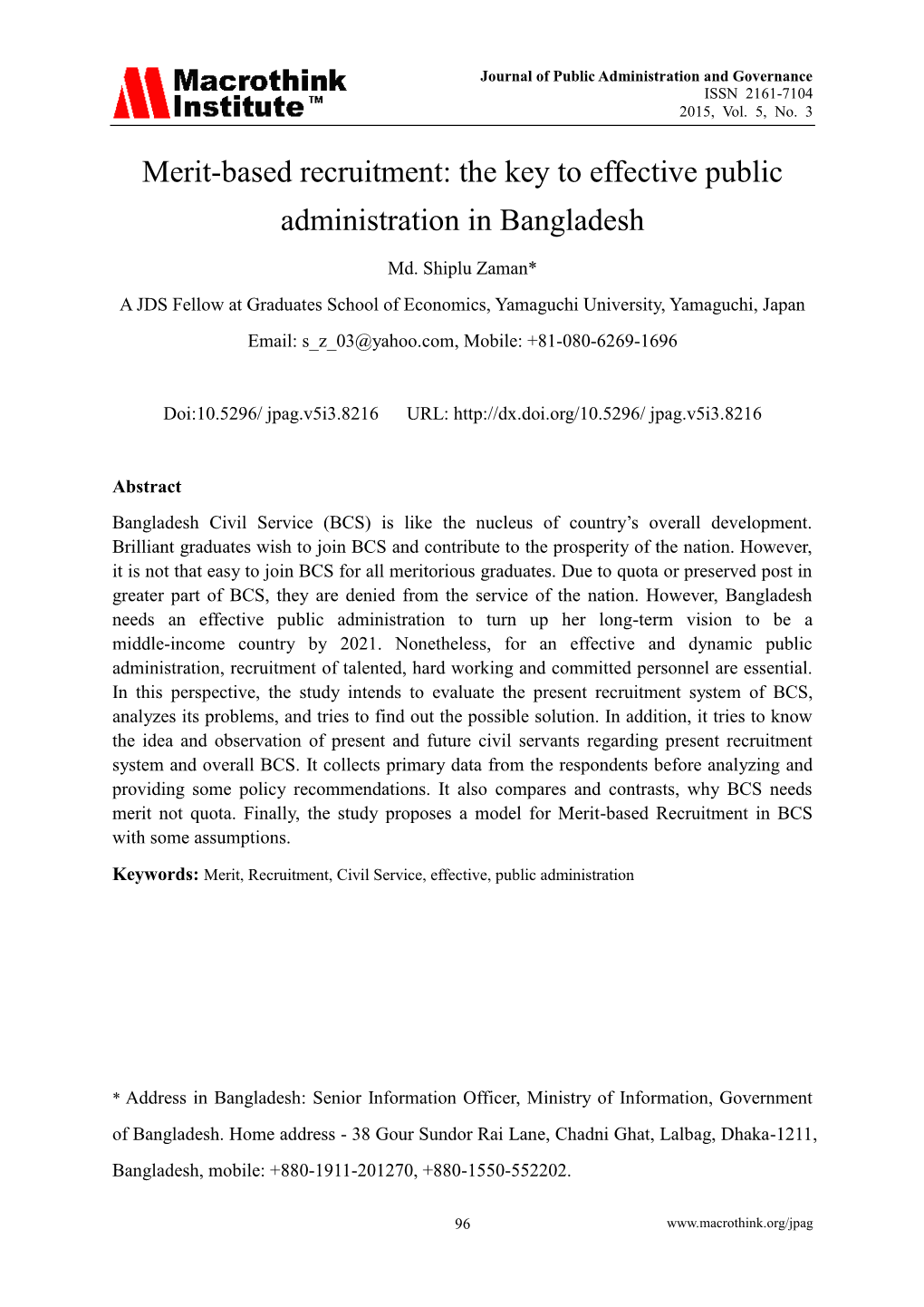 Merit-Based Recruitment: the Key to Effective Public Administration in Bangladesh