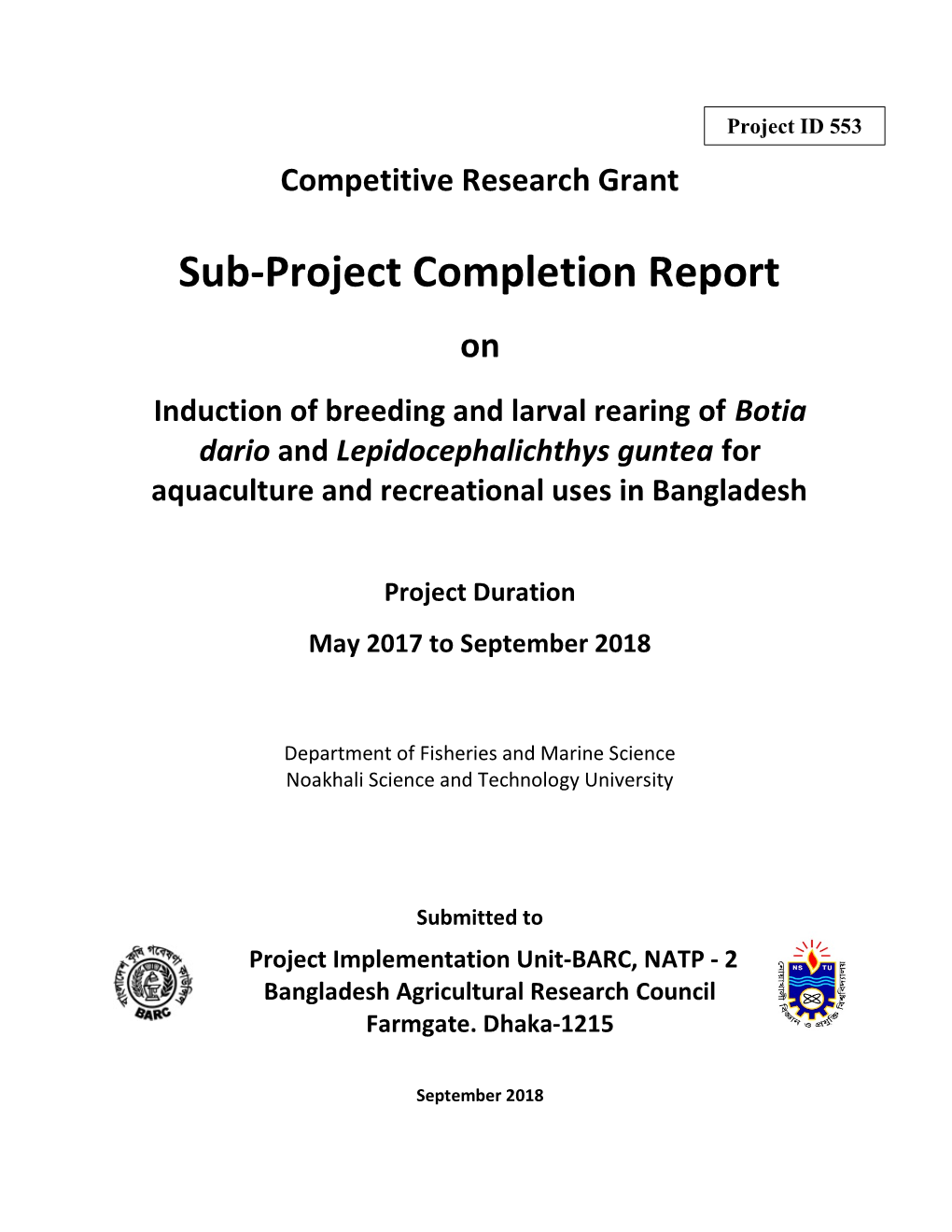 Sub-Project Completion Report