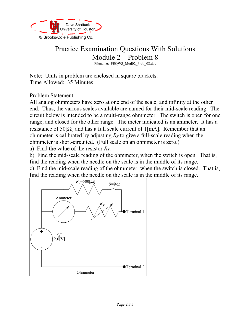 Practice Examination Module 2 Problem 8