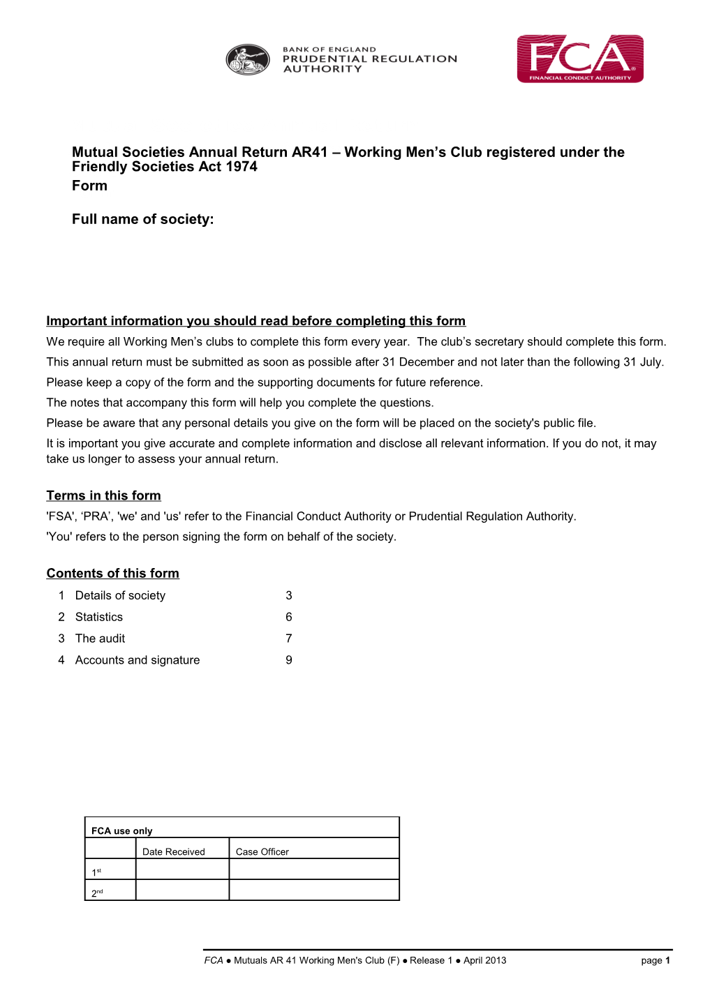 Mutual Societies Annual Return