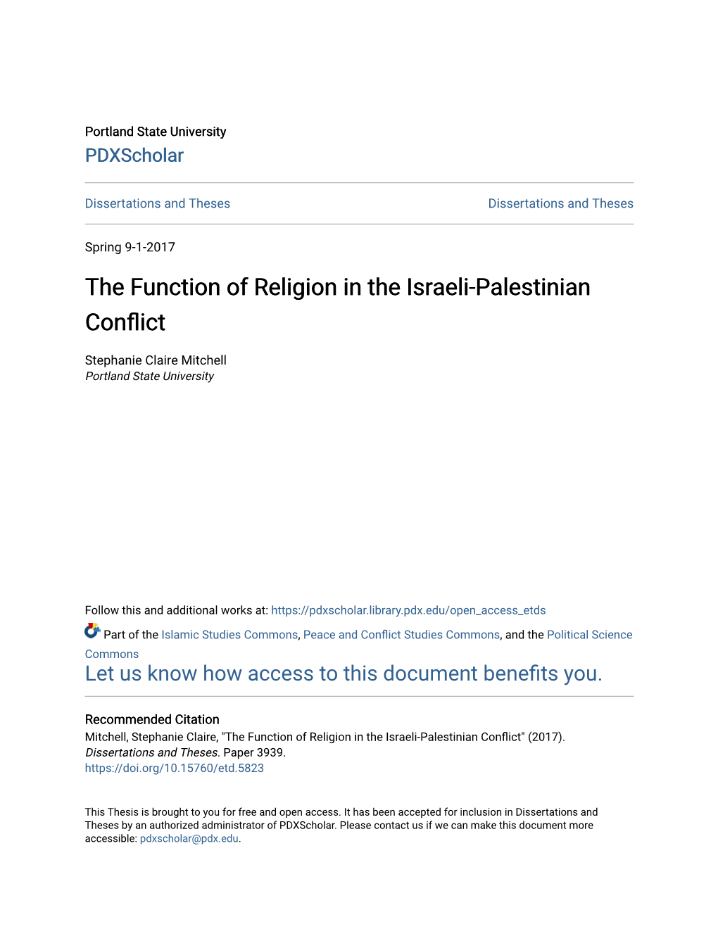 The Function of Religion in the Israeli-Palestinian Conflict