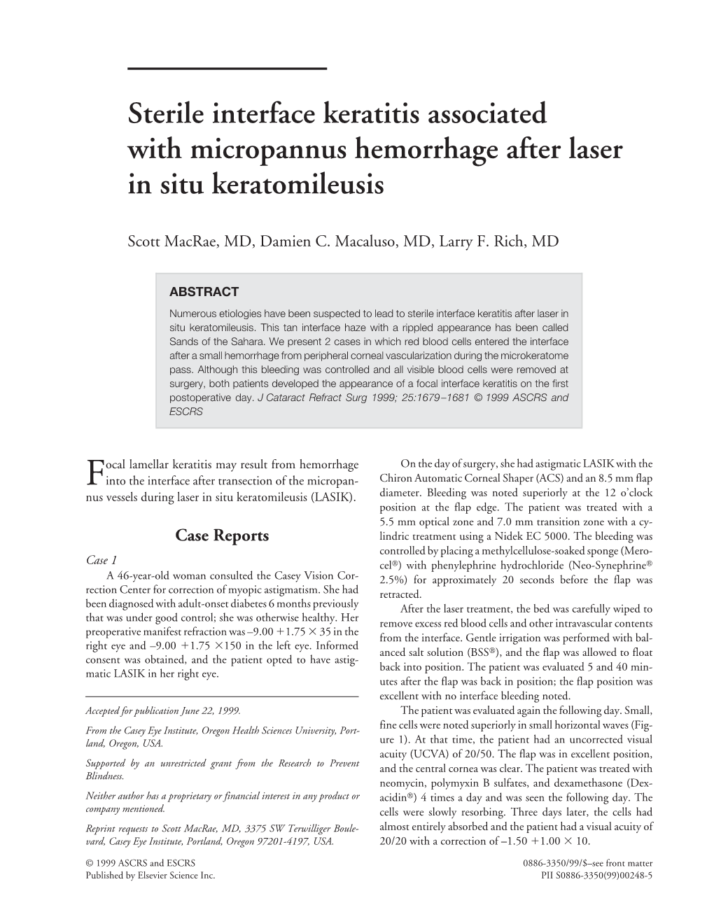 Sterile Interface Keratitis Associated with Micropannus Hemorrhage After Laser in Situ Keratomileusis