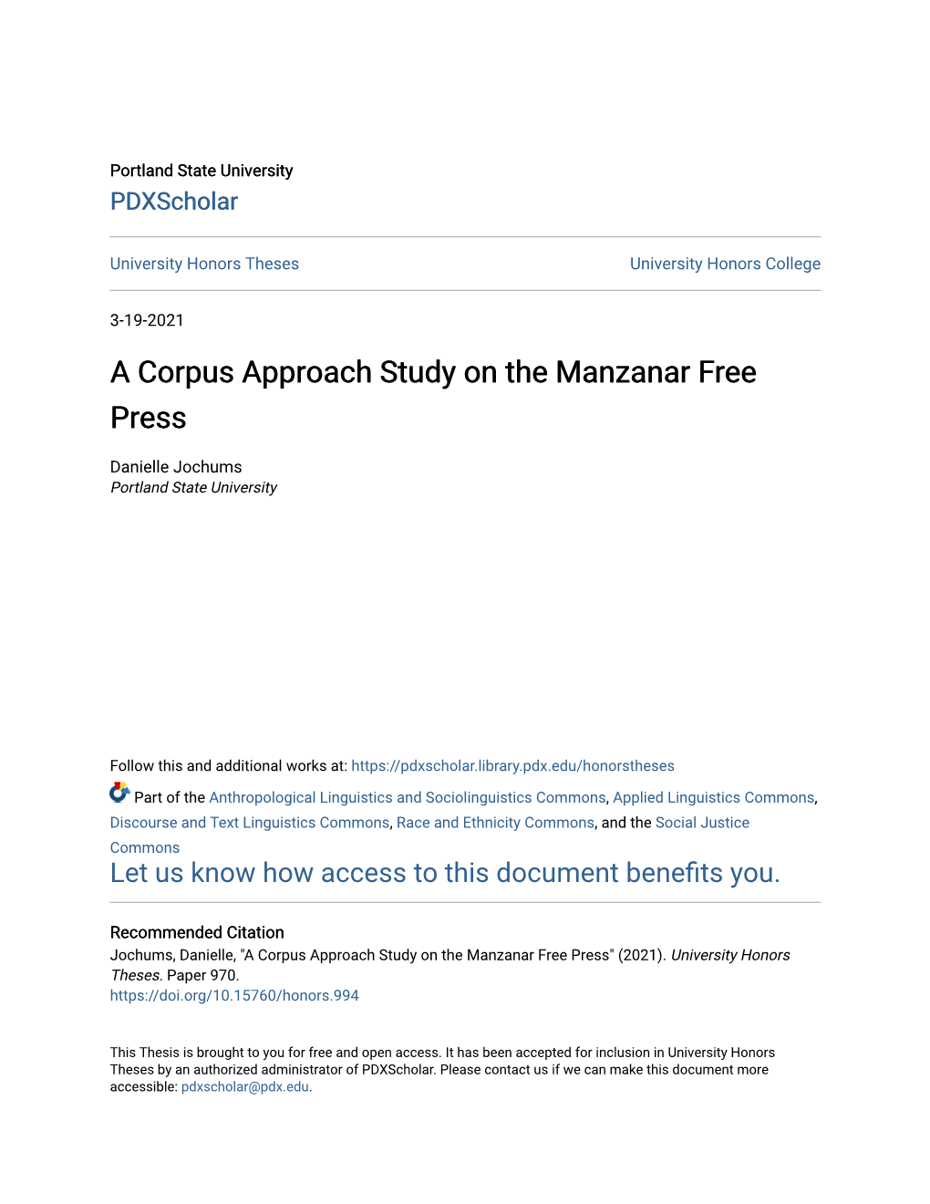 A Corpus Approach Study on the Manzanar Free Press