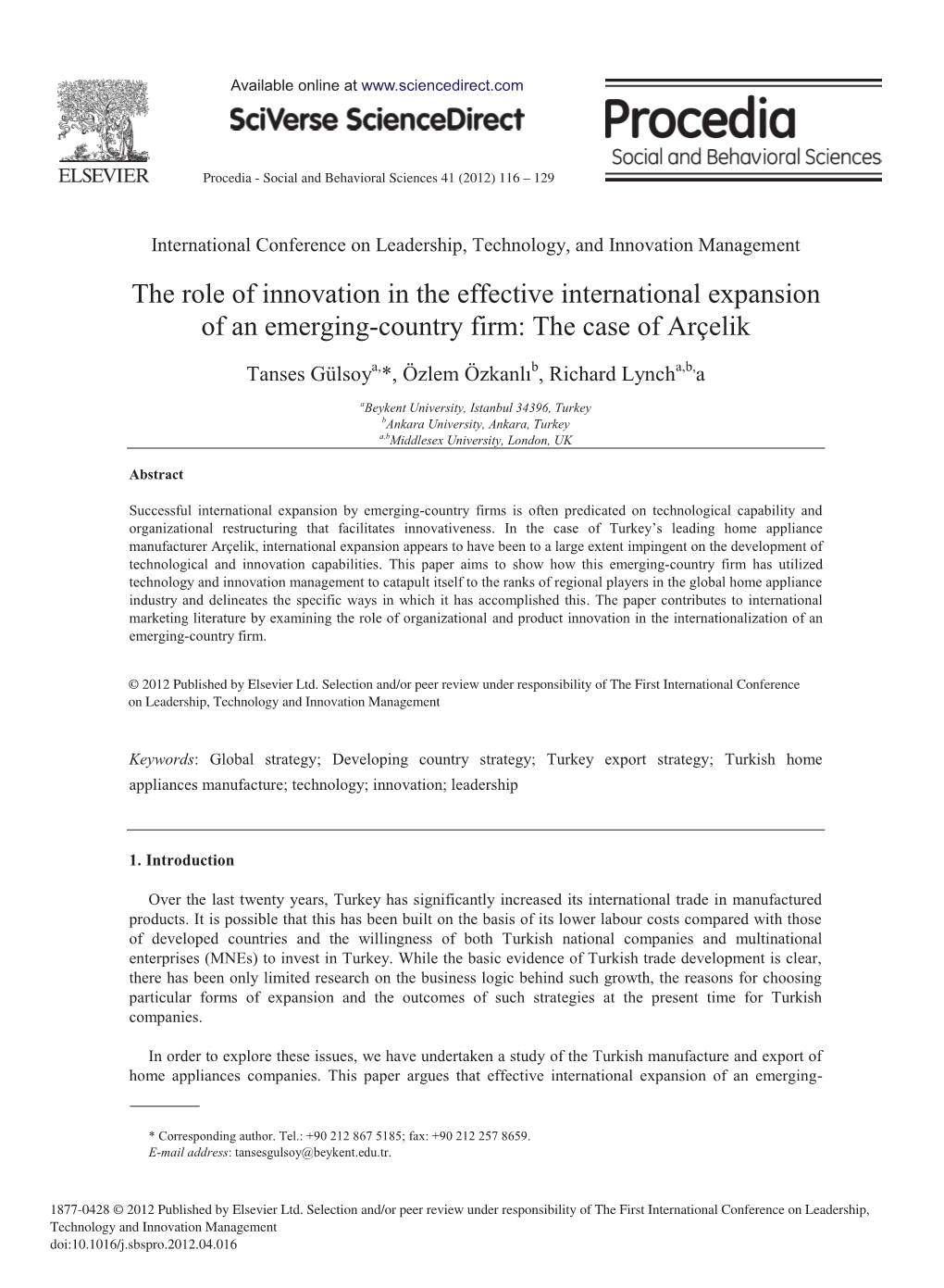 The Role of Innovation in the Effective International Expansion of an Emerging-Country Firm: the Case of Arçelik
