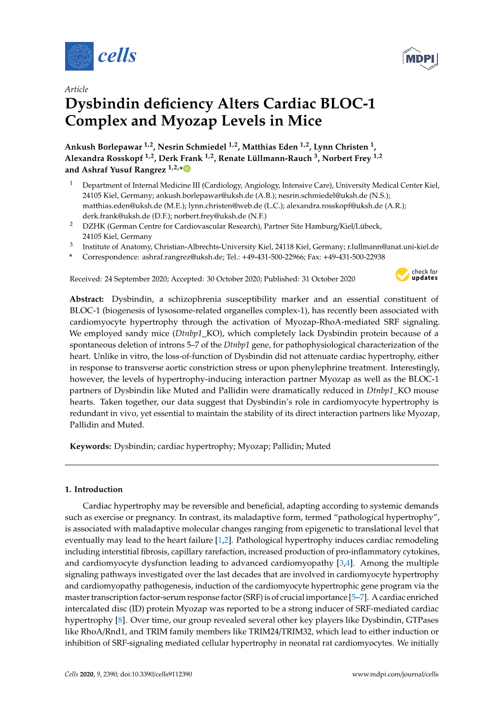 Dysbindin Deficiency Alters Cardiac BLOC-1 Complex and Myozap