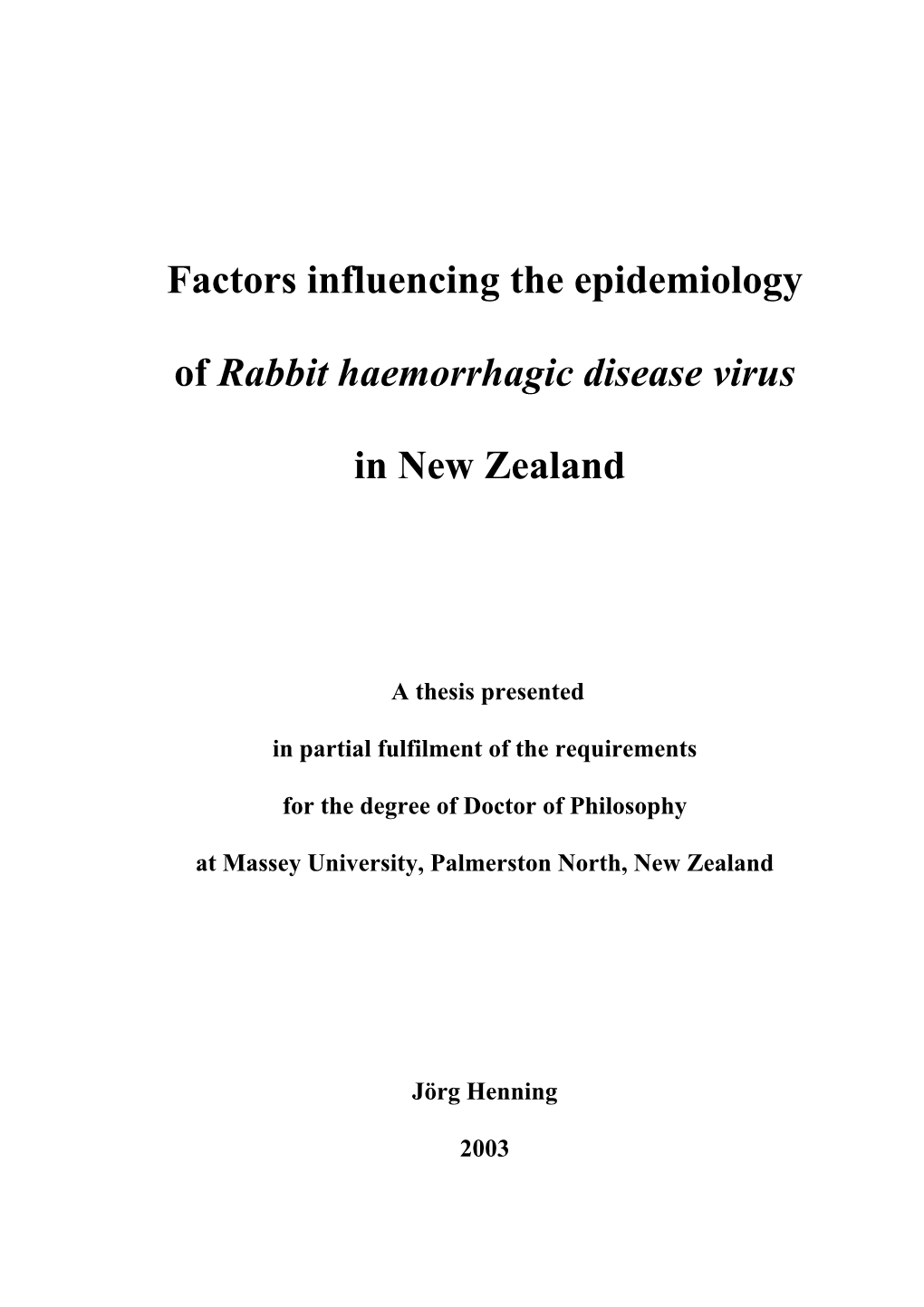 The Epidemiology of Rabbit Haemorrhagic Disease Virus In