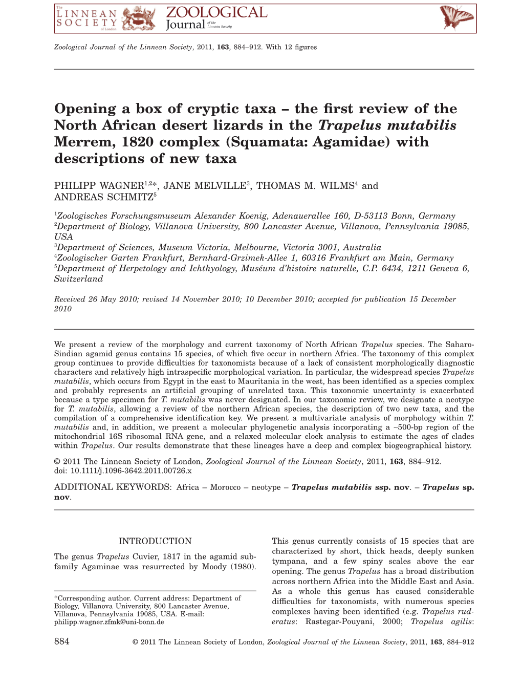 Opening a Box of Cryptic Taxa the First Review of the North African Desert Lizards in the Trapelus Mutabilis Merrem, 1820 Compl