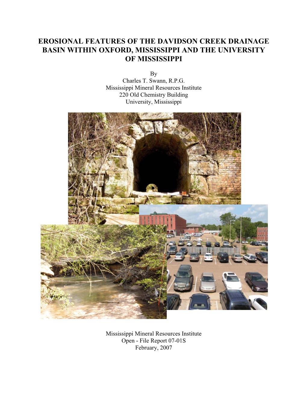 Erosional Features of the Davidson Creek Drainage Basin Within Oxford, Mississippi and the University of Mississippi