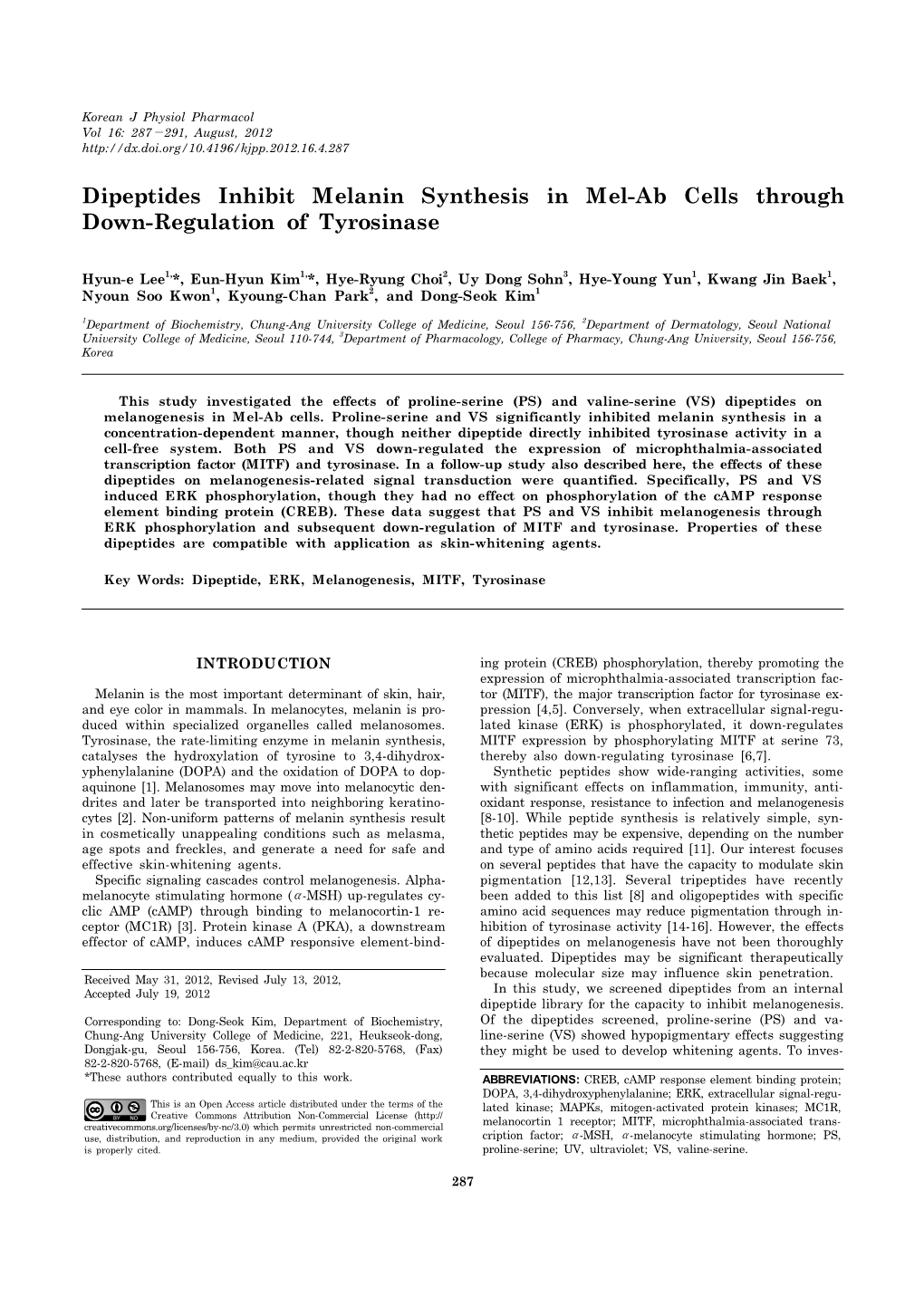 Dipeptides Inhibit Melanin Synthesis in Mel-Ab Cells Through Down-Regulation of Tyrosinase