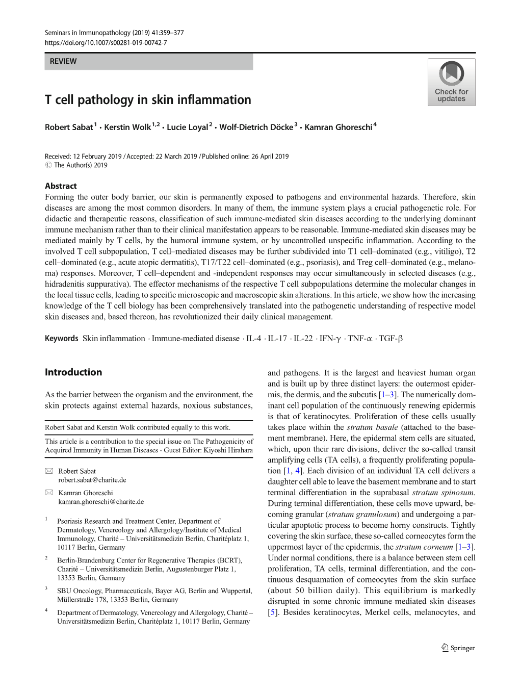 T Cell Pathology in Skin Inflammation