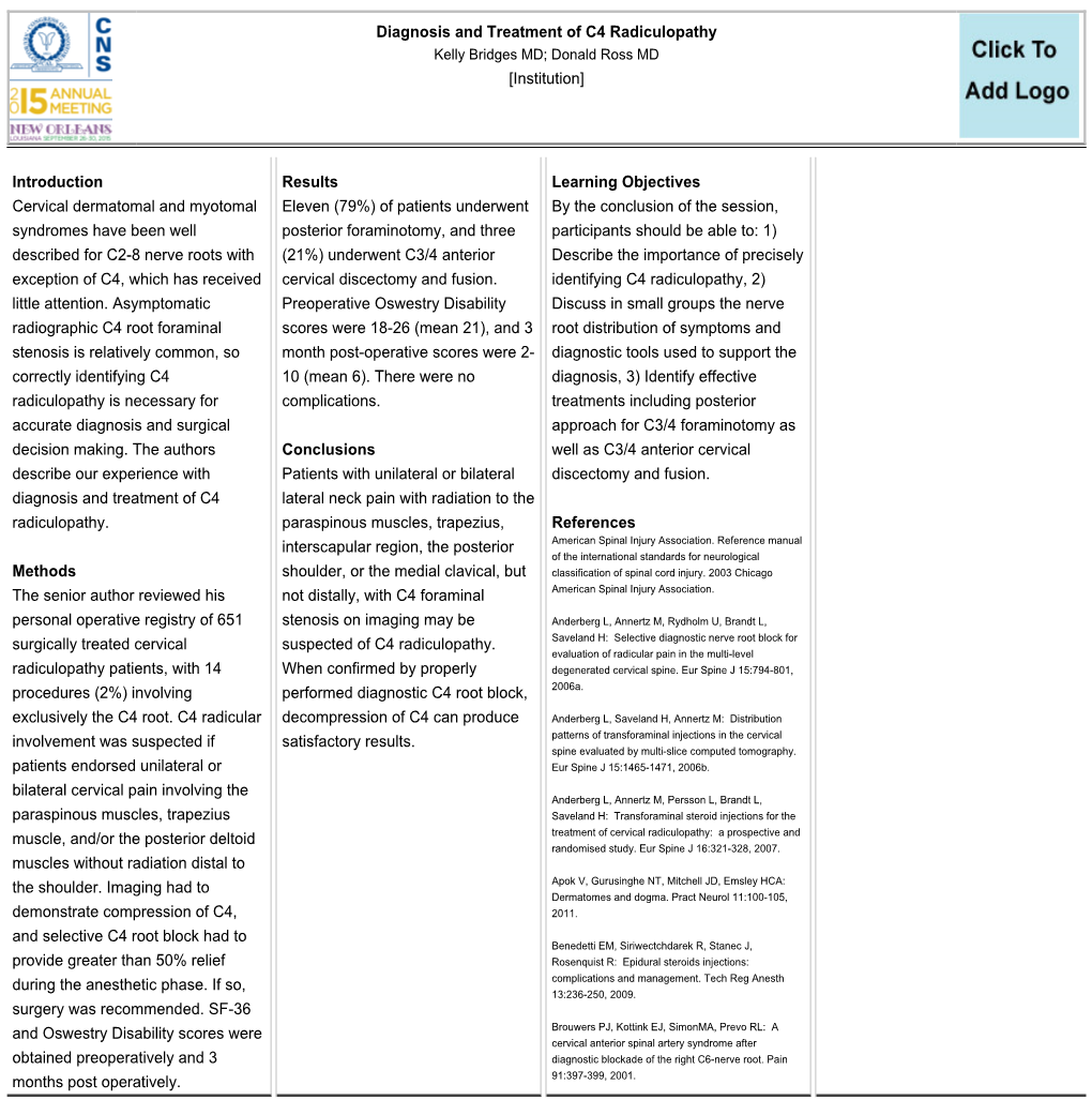 Diagnosis and Treatment of C4 Radiculopathy [Institution