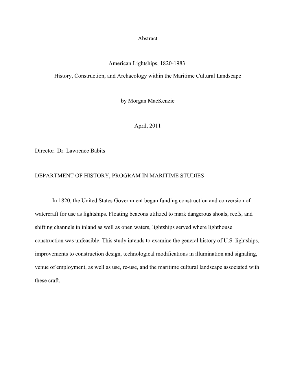 American Lightships, 1820-1983: History, Construction, and Archaeology with the Maritime Cultural Landscape