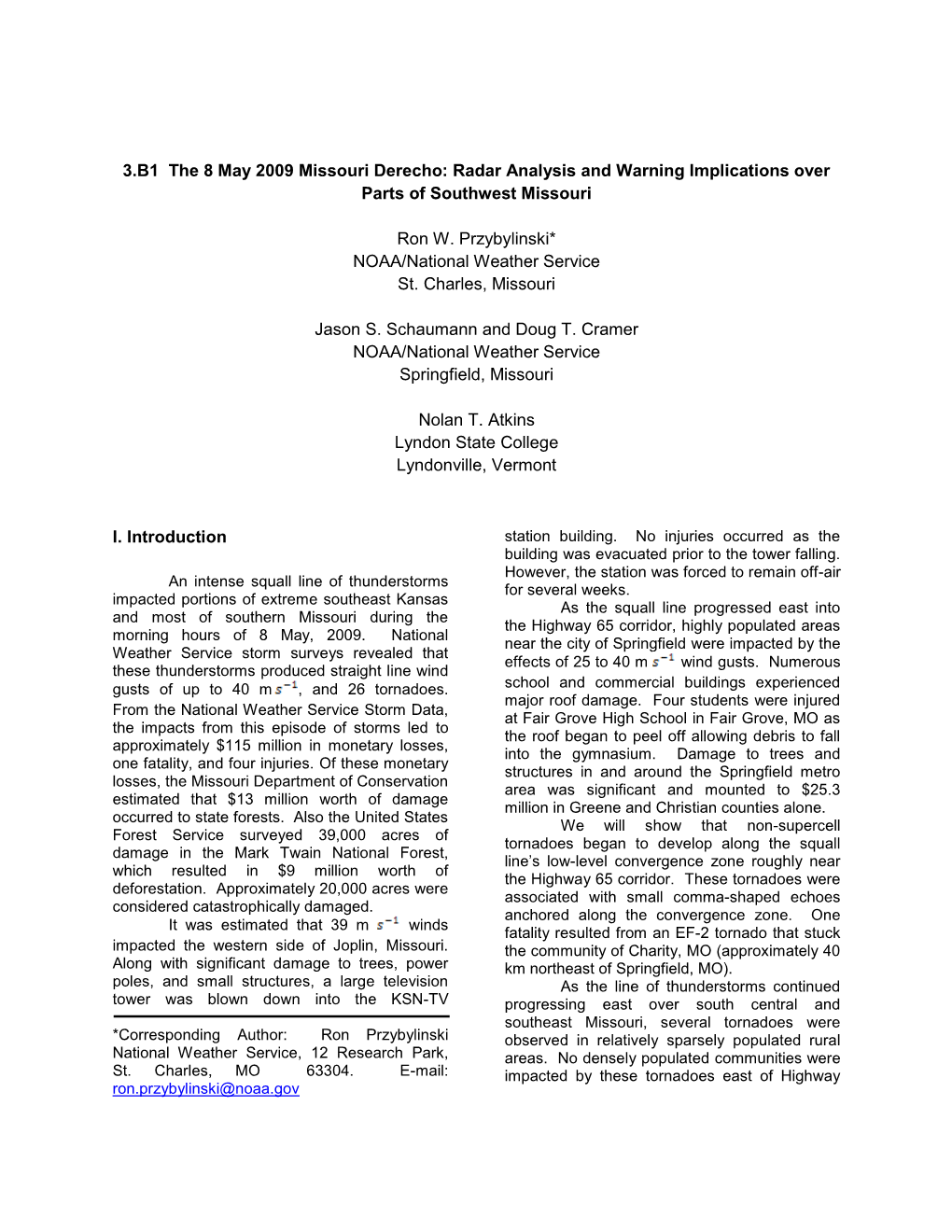 3.B1 the 8 May 2009 Missouri Derecho: Radar Analysis and Warning Implications Over Parts of Southwest Missouri