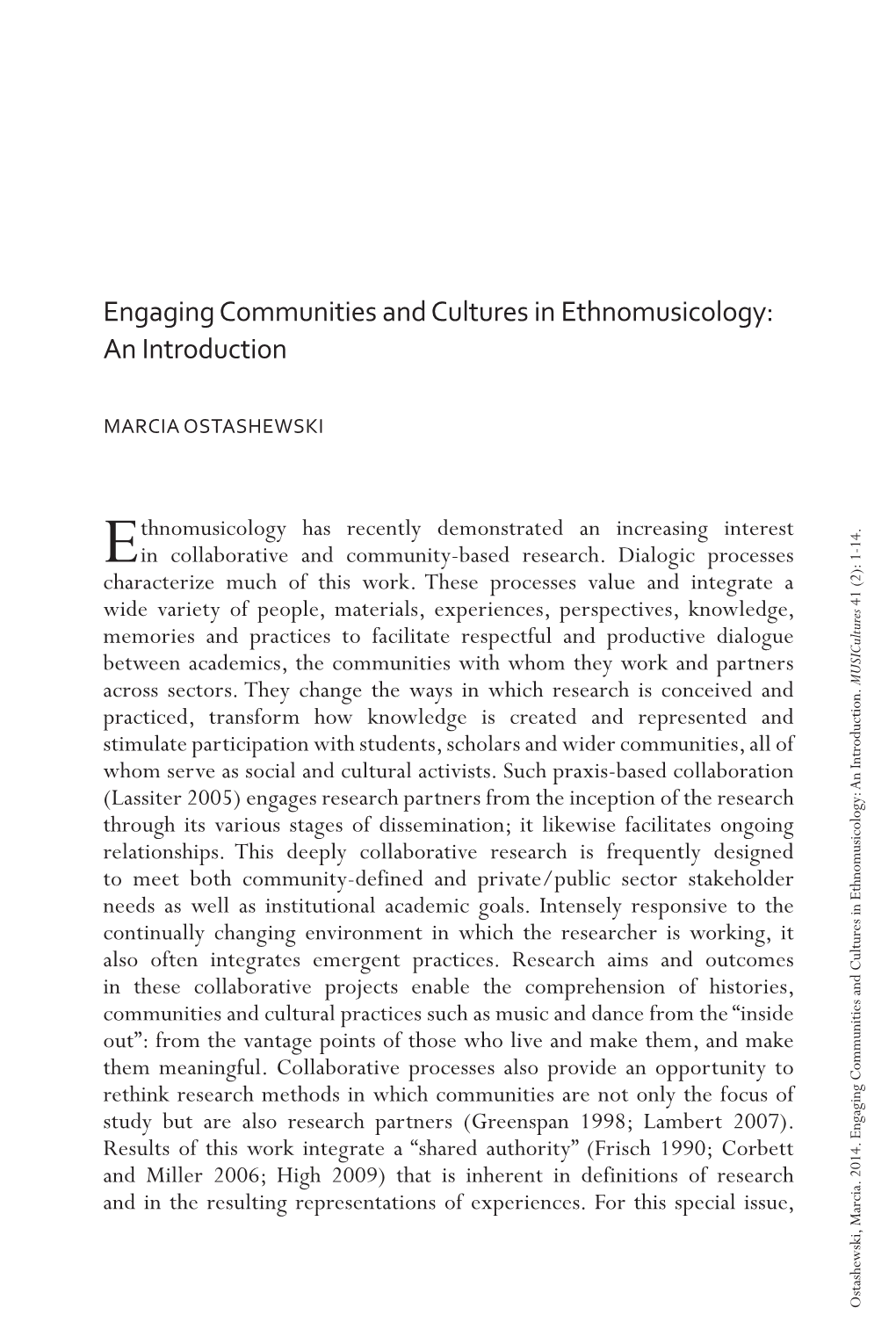 Engaging Communities and Cultures in Ethnomusicology: an Introduction