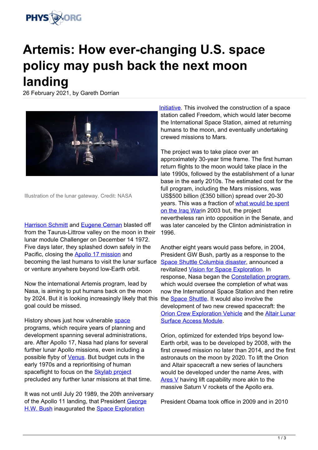 Artemis: How Ever-Changing U.S. Space Policy May Push Back the Next Moon Landing 26 February 2021, by Gareth Dorrian