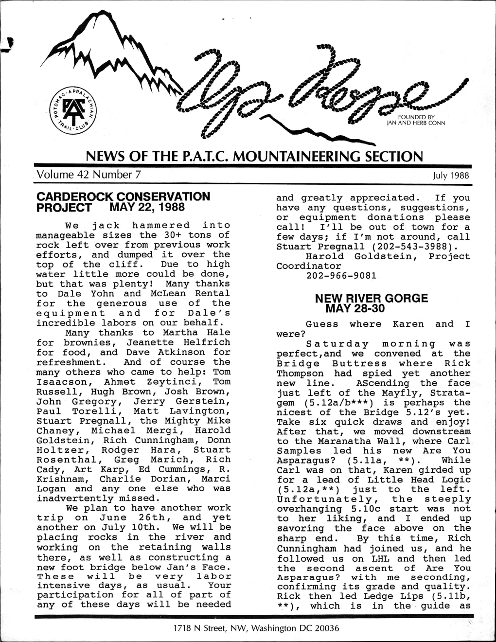 NEWS of the P.A.T.C. MOUNTAINEERING SECTION Volume 42 Number 7 July 1988