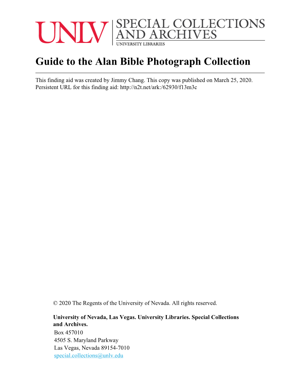 Guide to the Alan Bible Photograph Collection